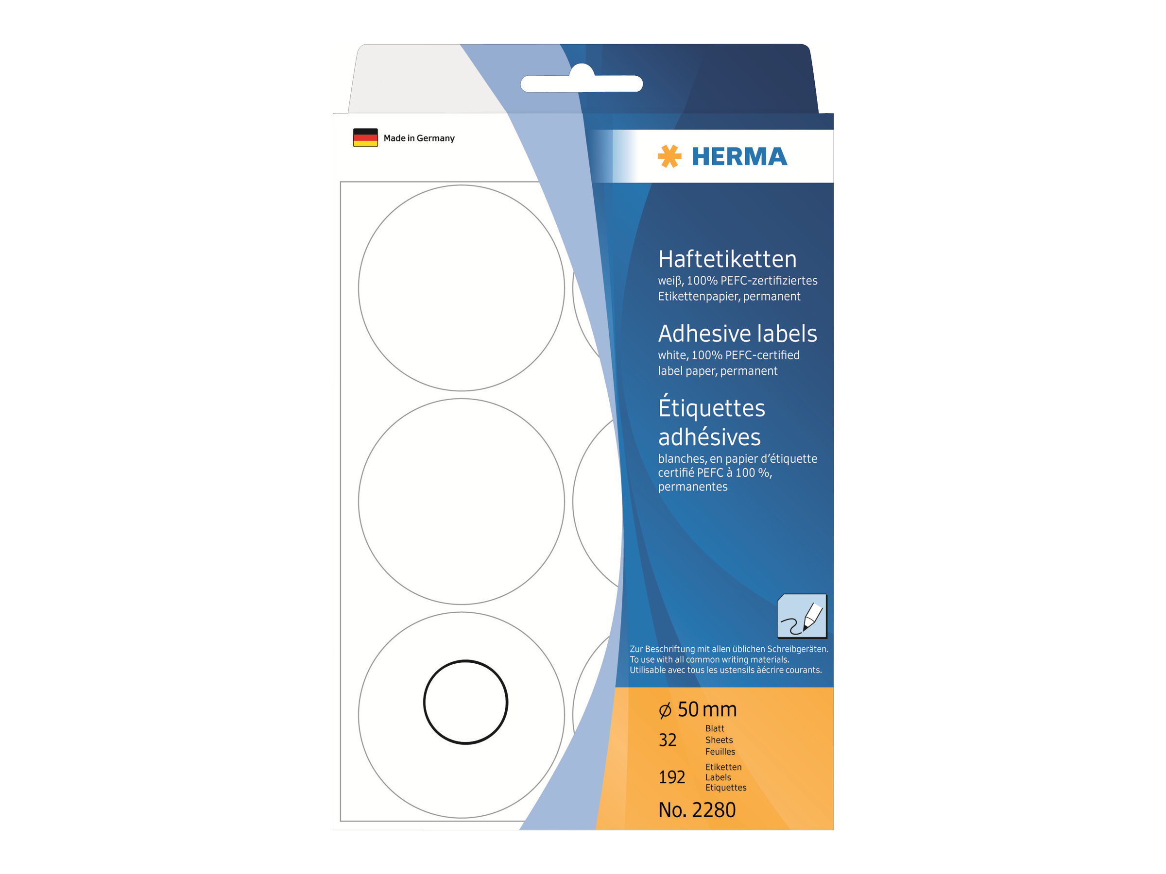 HERMA Papier - matt - permanenter Klebstoff - weiß - 50 mm rund 192 Etikett(en) (32 Bogen x 6)