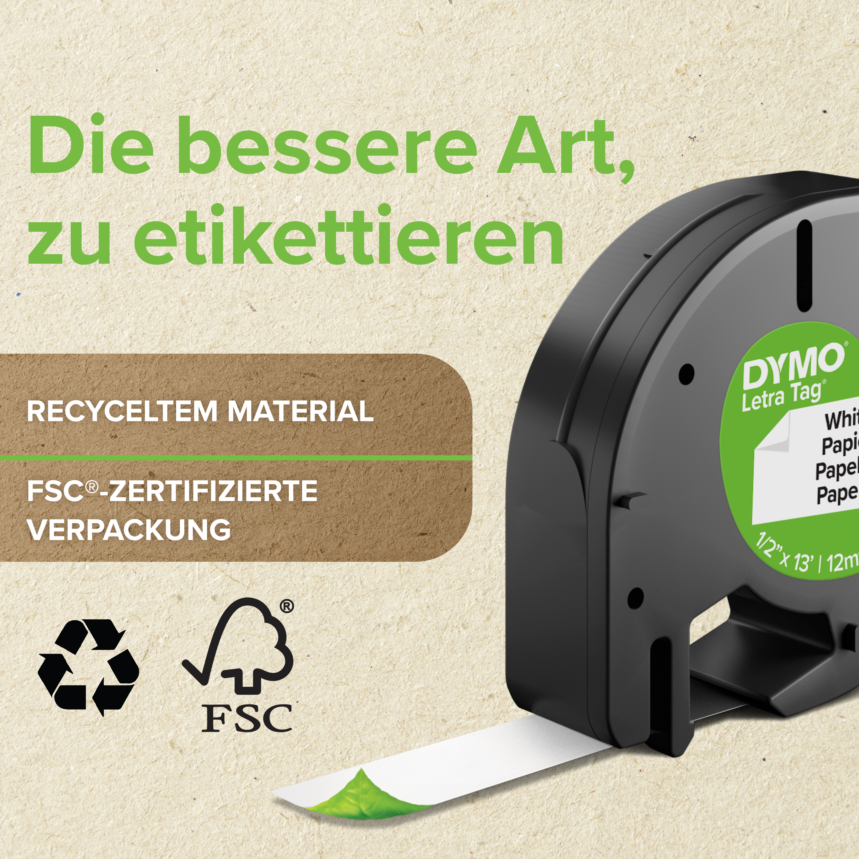 ozvpns05tpvhtgu3dy8m Original Schriftband für LetraTag | Plastik | schwarz auf weiß | 12mm x 4m