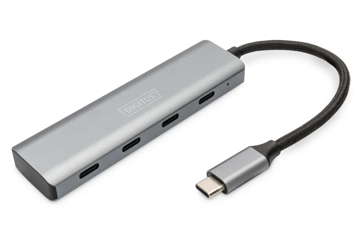 DA-70246 | USB-C 4-Port Hub | 4x USB-C | USB 3.2 Gen 1 | 5 Gbit/s | Aluminium | Dunkelgrau