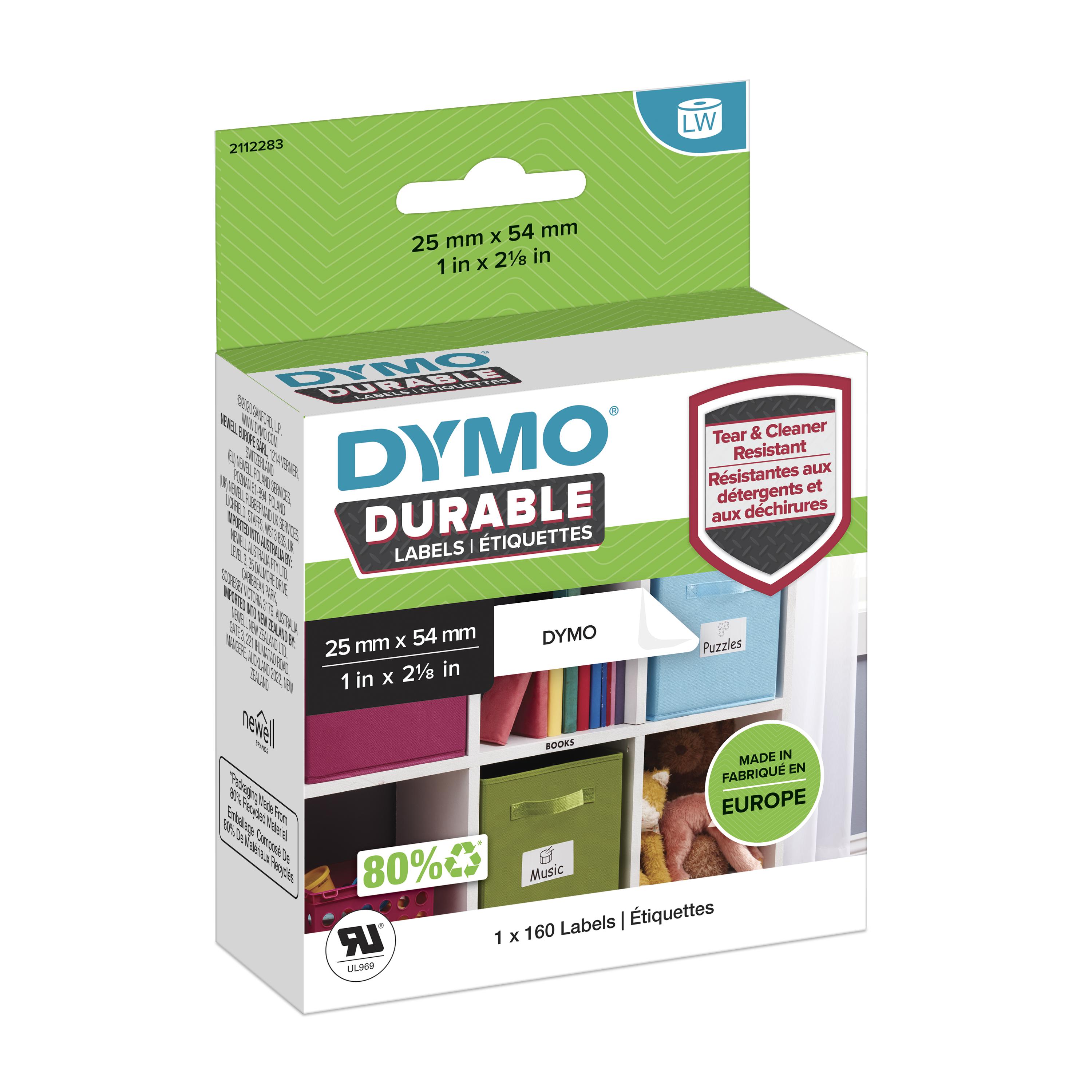DYMO | Original Hochleistung Etikett für LabelWriter | Kunststoff | weiß | permanent haftend | widerstandsfähig | 1 x 160 Etiketten | 25 x 54 mm