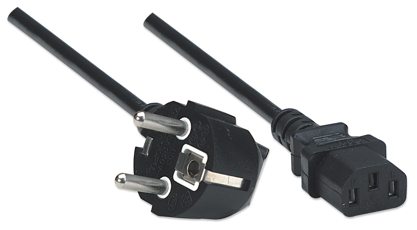 Manhattan Stromkabel, PC (C13, "Kaltgeräteanschluss") auf Schutzkontakt CEE 7/4, 1,8 m, schwarz, Polybagverpackung - Stromkabel - CEE 7/7 (M)