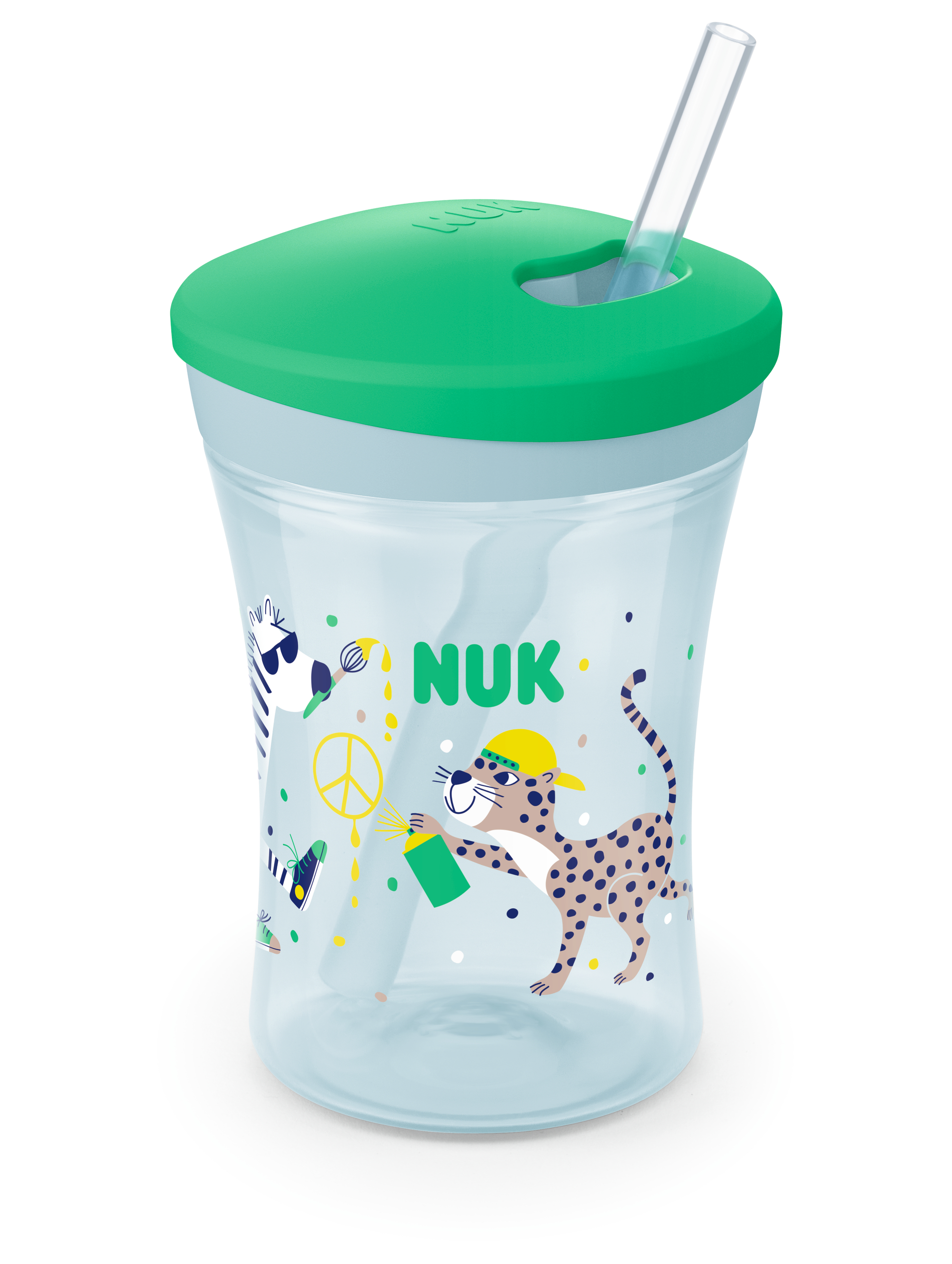 NUK | Trinkbecher Action Cup 230ml grün mit Trinkhalm ab 12M