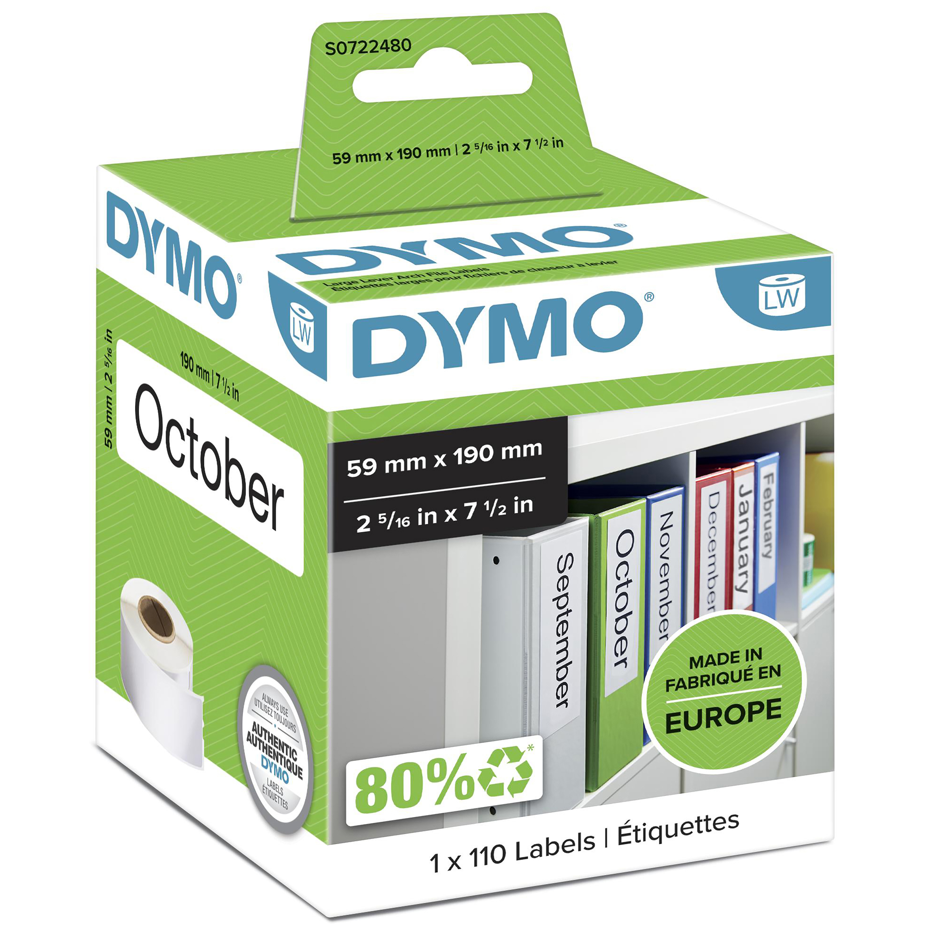 DYMO | Original Etikett für LabelWriter | Ordner breit | weiß | permanent haftend | 1 x 110 Etiketten | 59 x 190 mm