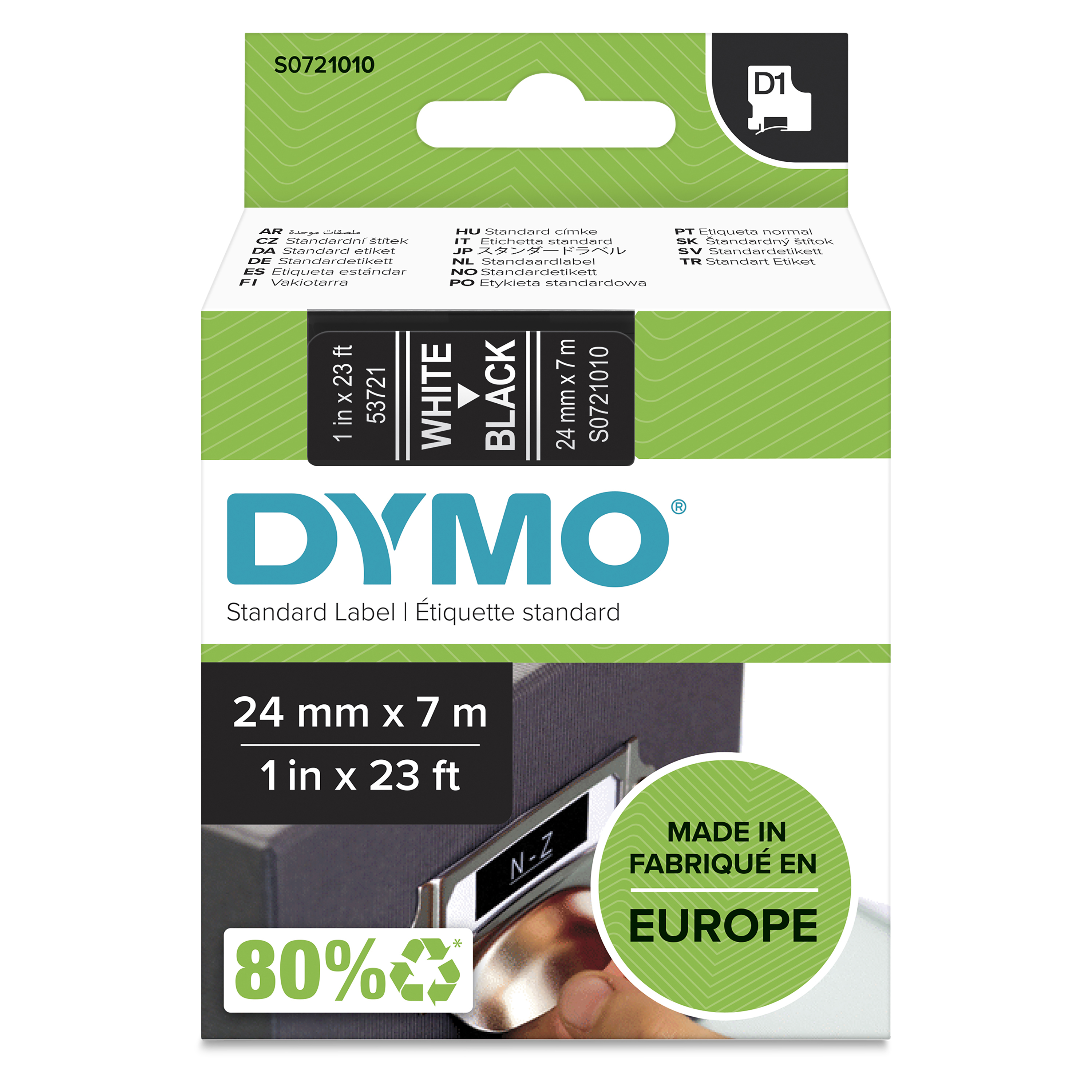DYMO | Original D1-Schriftband für LabelManager | Polyester | wieder ablösbar | weiß auf schwarz | 24mmx7m