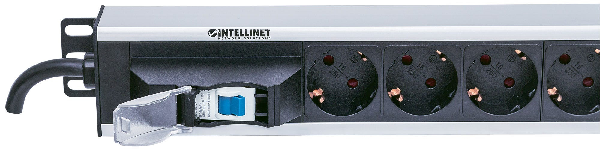Intellinet 12-fach Steckdosenleiste, Schutzkontakt, vertikale Rackmontage, Leitungsschutzschalter, 1,6 m Stromkabel - Stromverteilungseinheit (Rack - einbaufähig)