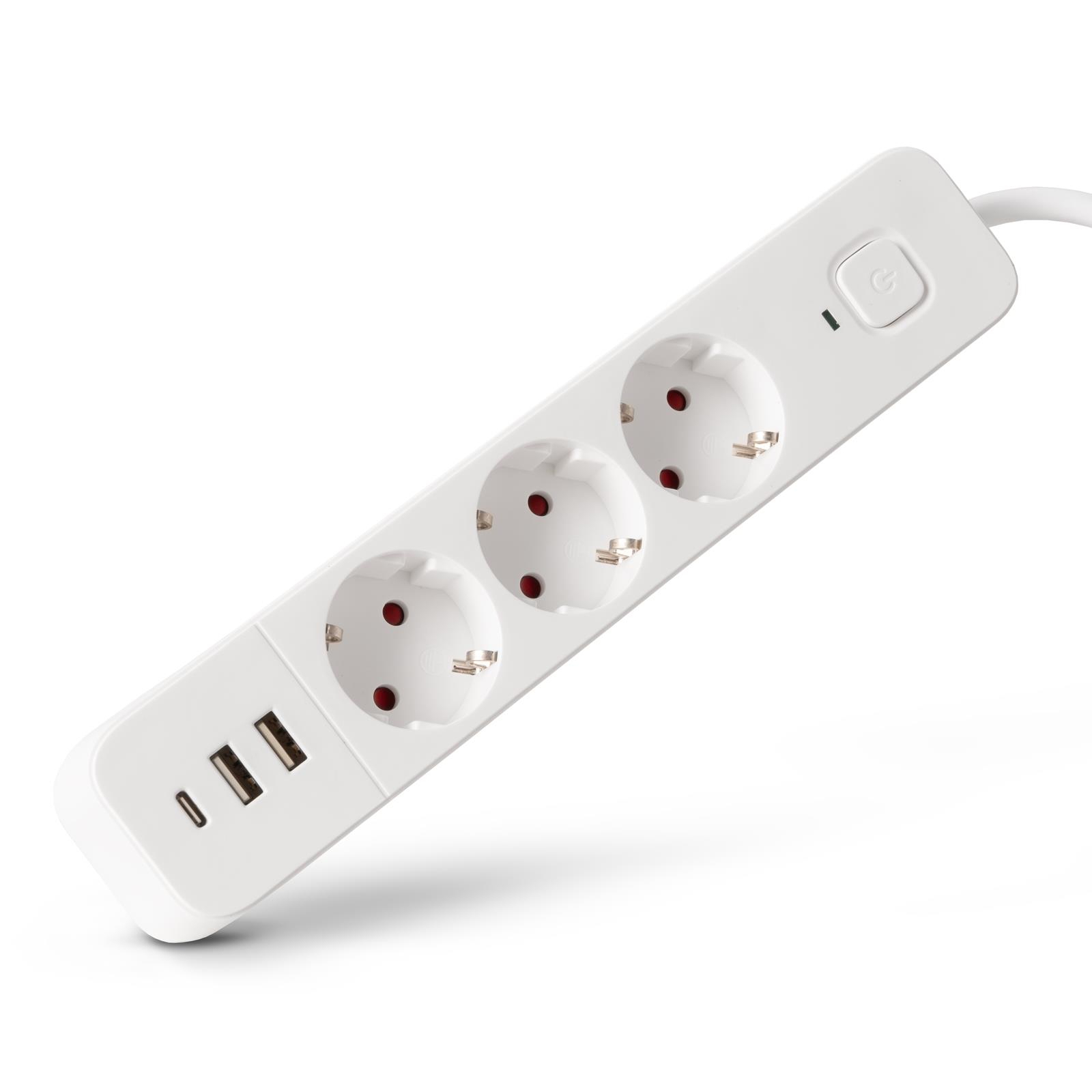  Entac Steckdosenleiste 3fach 2x USB-A & 1 USB-C, 1,5m weiß