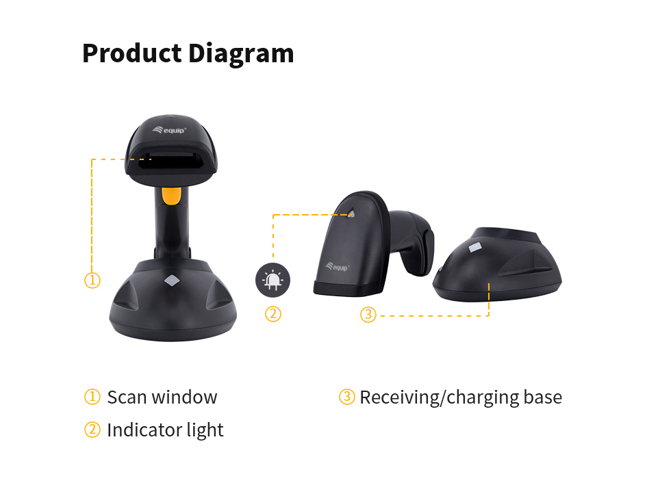 Equip | Barcode Handscanner 2D Laser Wireless USB | schwarz