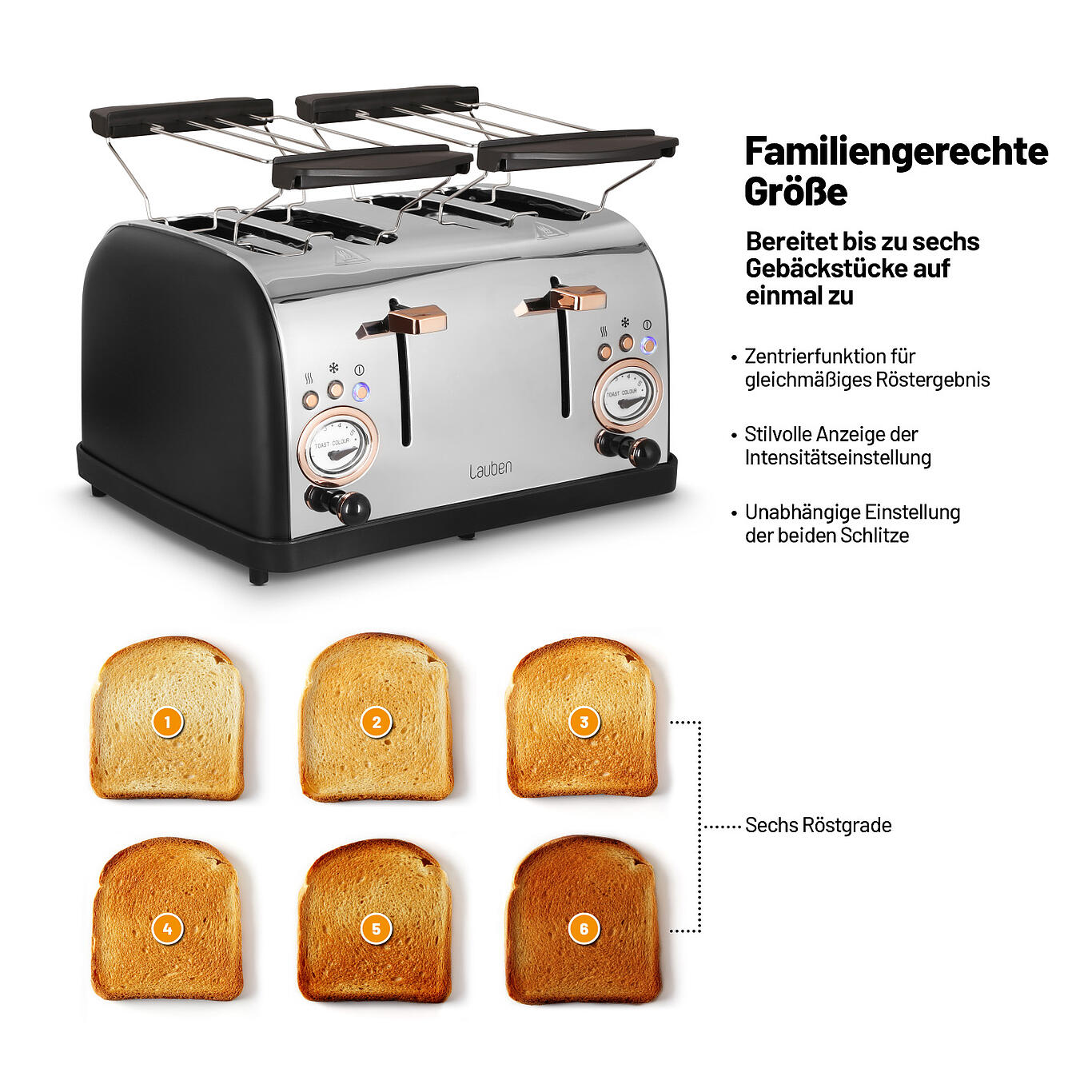 Lauben | Toaster 1500BC | 4Toasts | 1500W | schwarz retail