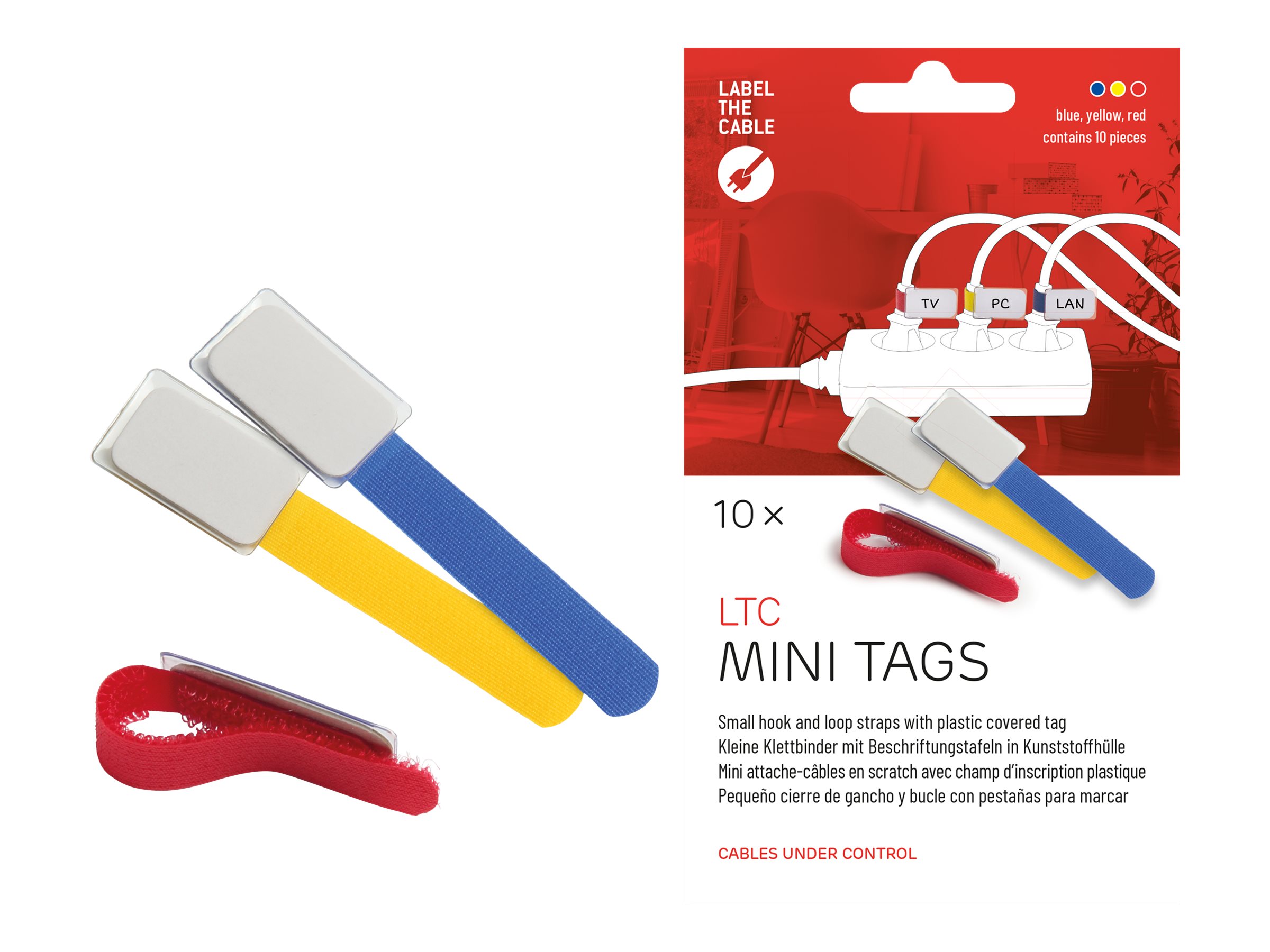 Label-the-cable LTC MINI TAGS - Draht-/Kabel-Marker - 9 cm - Blau, Gelb, Rot (Packung mit 10)