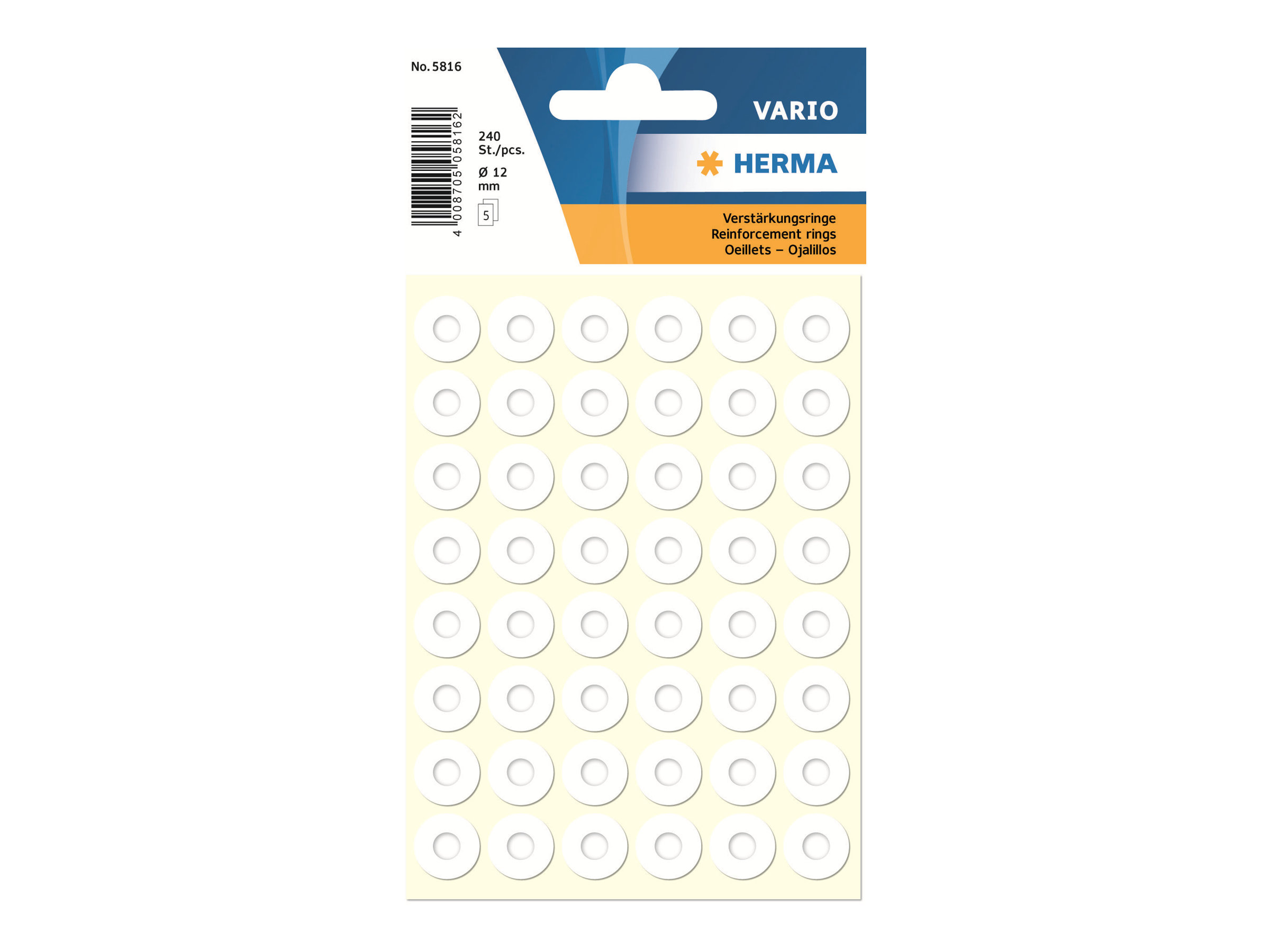 Verstärkungsringe – selbstklebend – 240 Stk – weiß – 12 mm