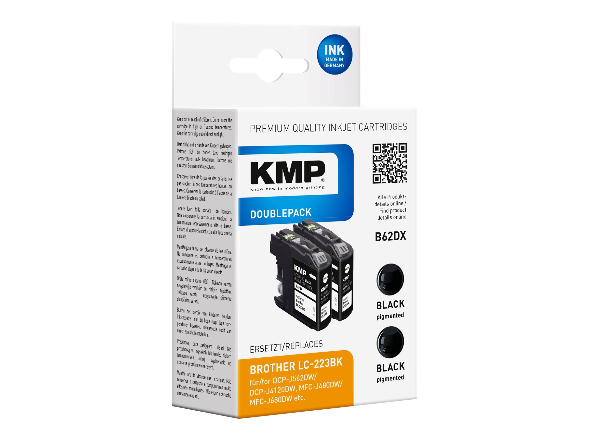 KMP DOUBLEPACK B62DX - 2er-Pack - 11.8 ml - Schwarz - kompatibel - Tintenpatrone (Alternative zu: Brother LC-223BK)