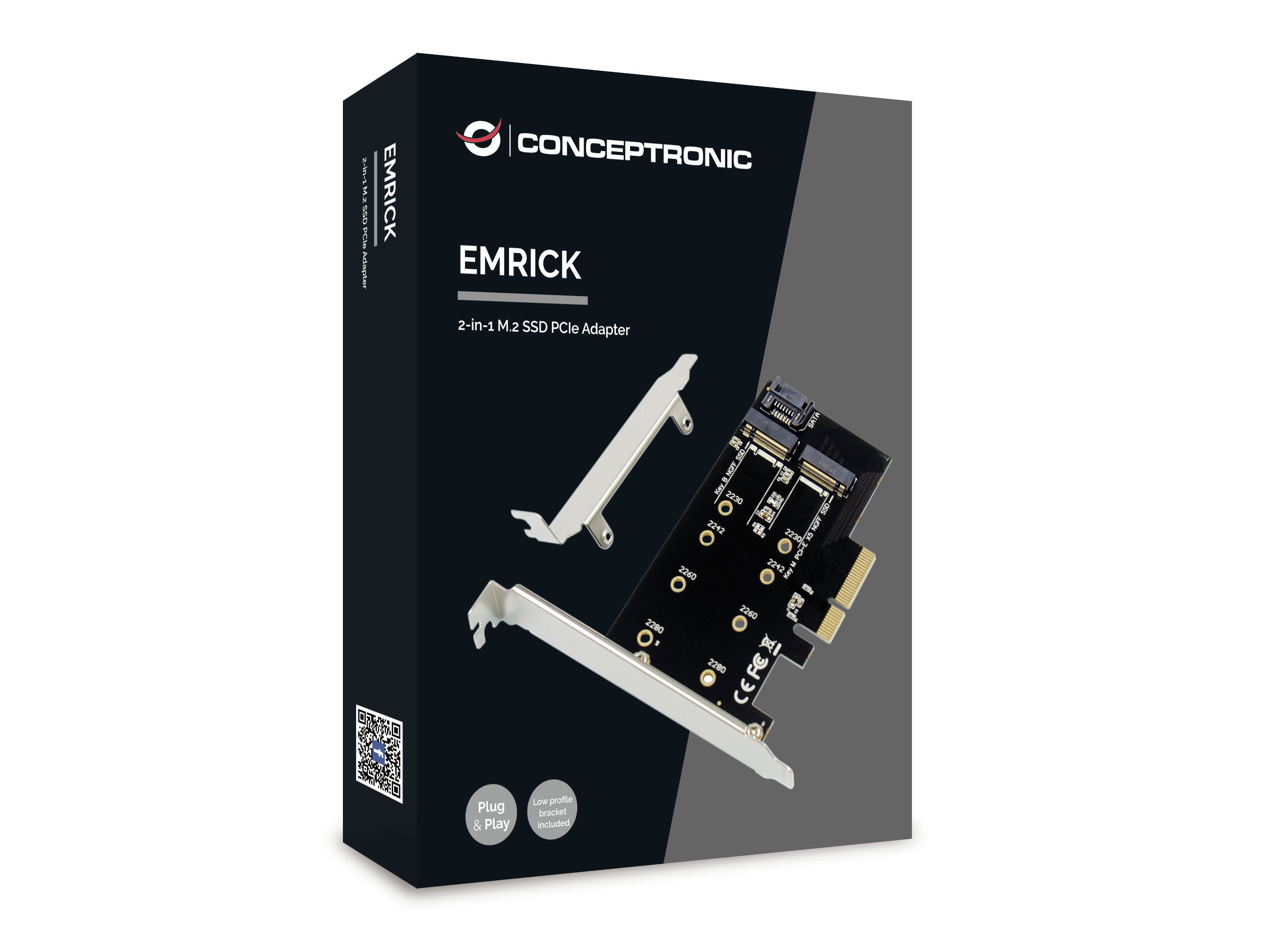 Conceptronic EMRICK 2-in-1-M.2-SSD-PCIe-Adapter SATA AHCI NVMe - PCIe - M.2 - PCIe 3.0 - Passiv - China - JMB585