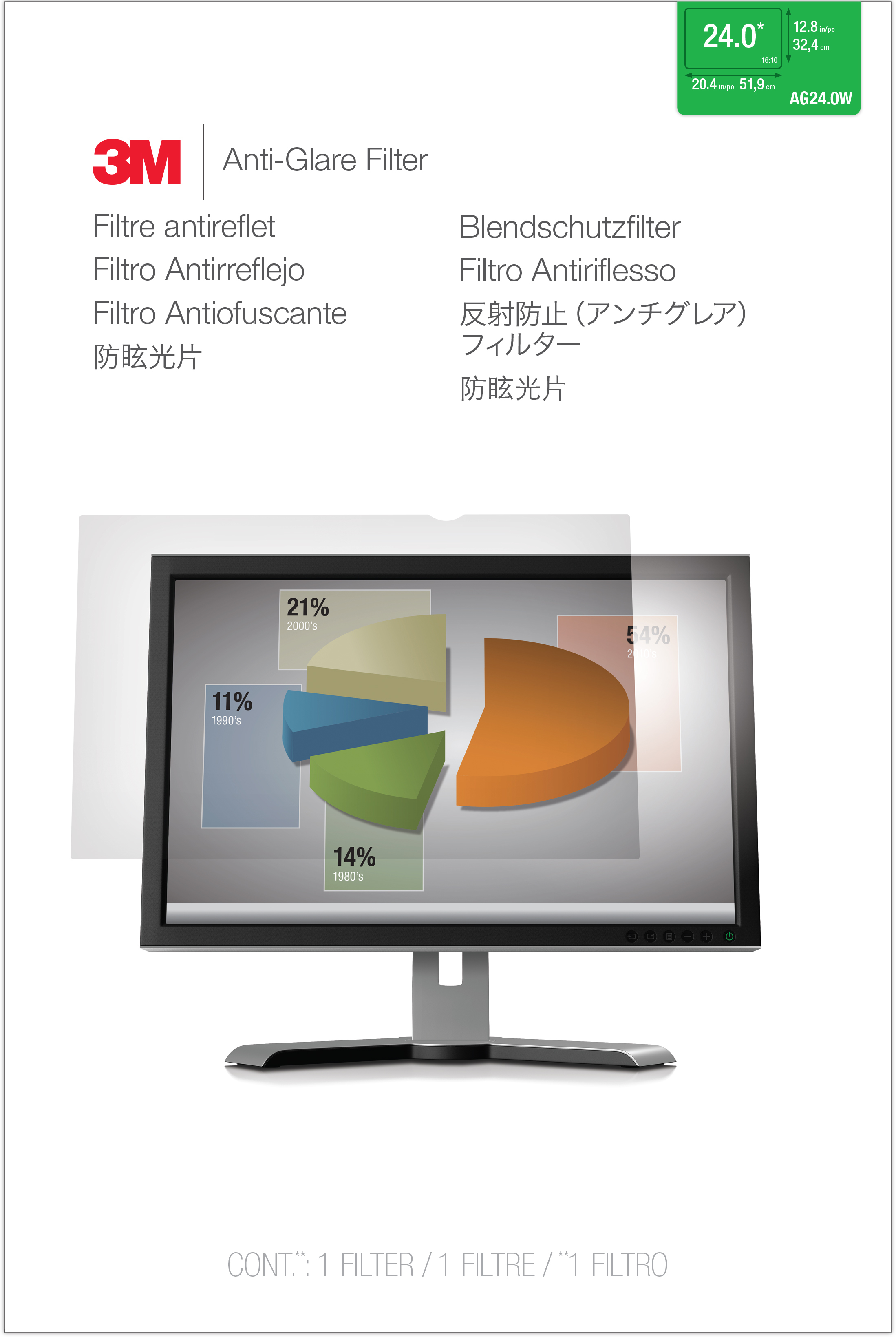 3M Blendschutzfilter für 24" Breitbild-Monitor (16:10)