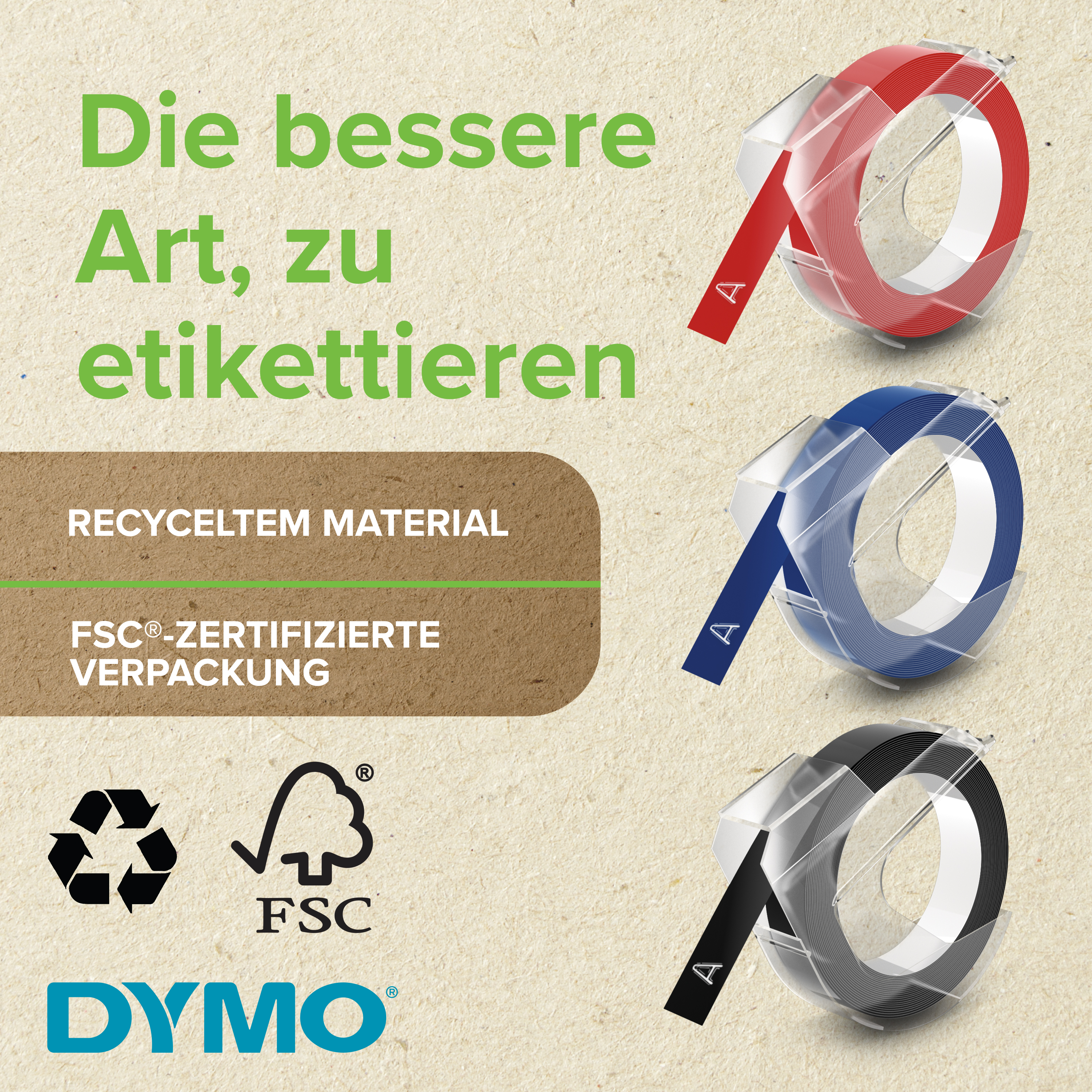DYMO | Original Prägeband für OMEGA und JUNIOR | Plastik | glänzend blau | 9mm x 3m