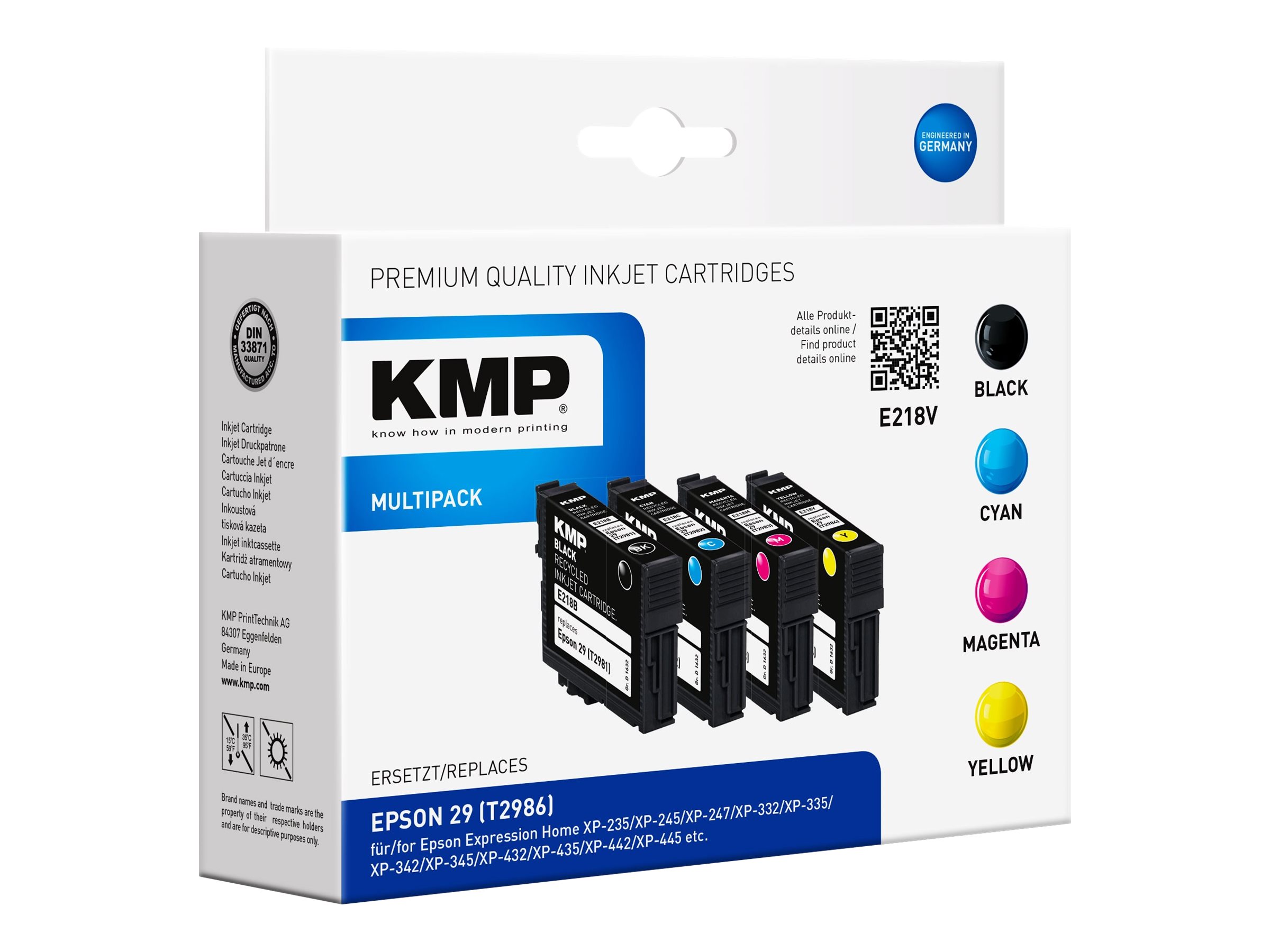 KMP MULTIPACK E218V - 4er-Pack - Schwarz, Gelb, Cyan, Magenta - kompatibel - Tintenpatrone (Alternative zu: Epson 29, Epson T2986)