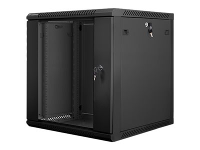 19" 12U 600x600 Wandgehäuse Glastür V2 (FlatPack) sw