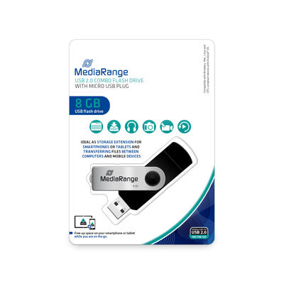 USB Combo USB-Stick | 8 GB | USB 2.0 & Micro-USB OTG | Silber/Schwarz