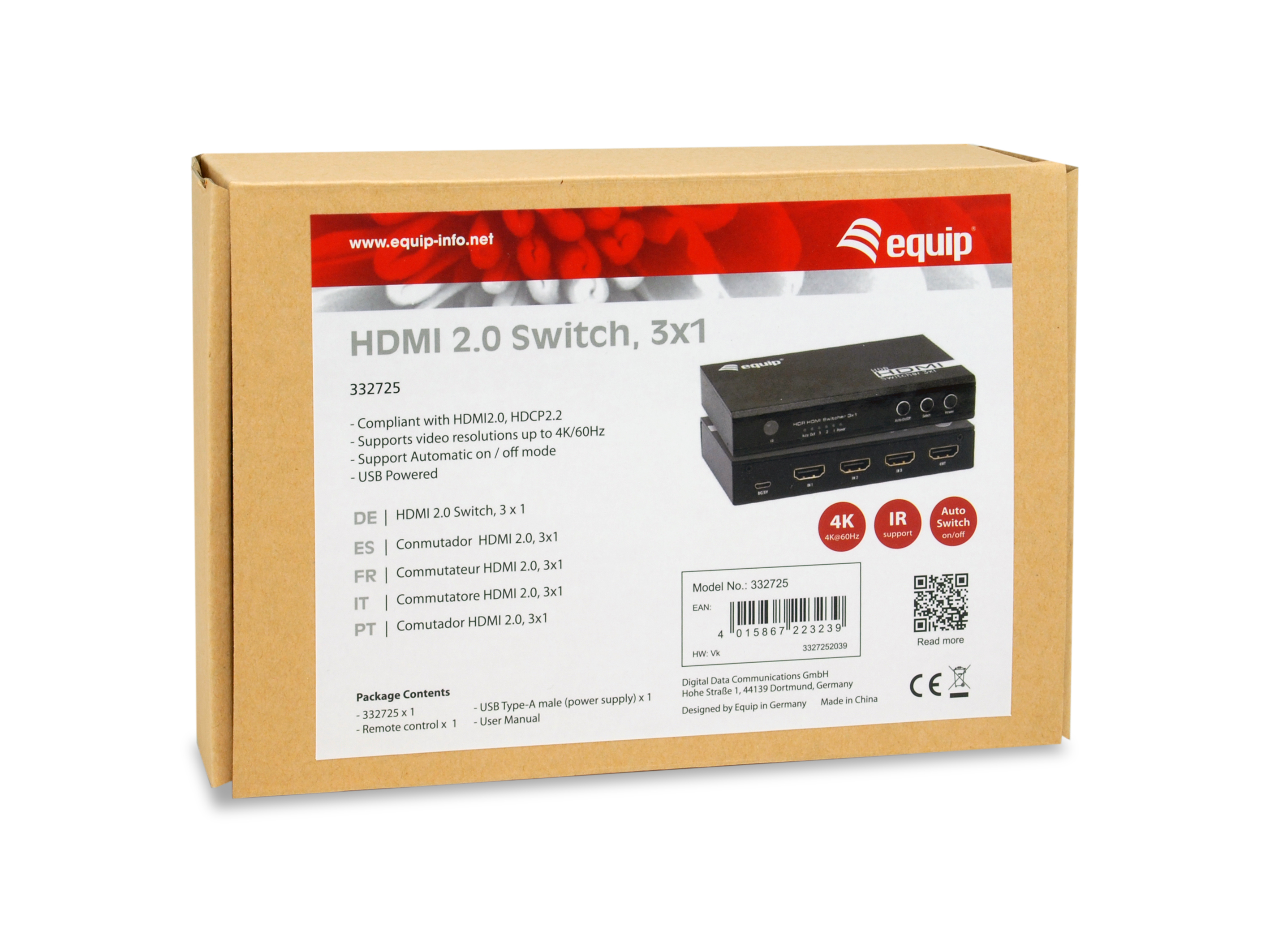 equip 332725 - HDMI - Schwarz - Aluminium - 60 Hz - 3840 x 2160 - 7.1 Kanäle