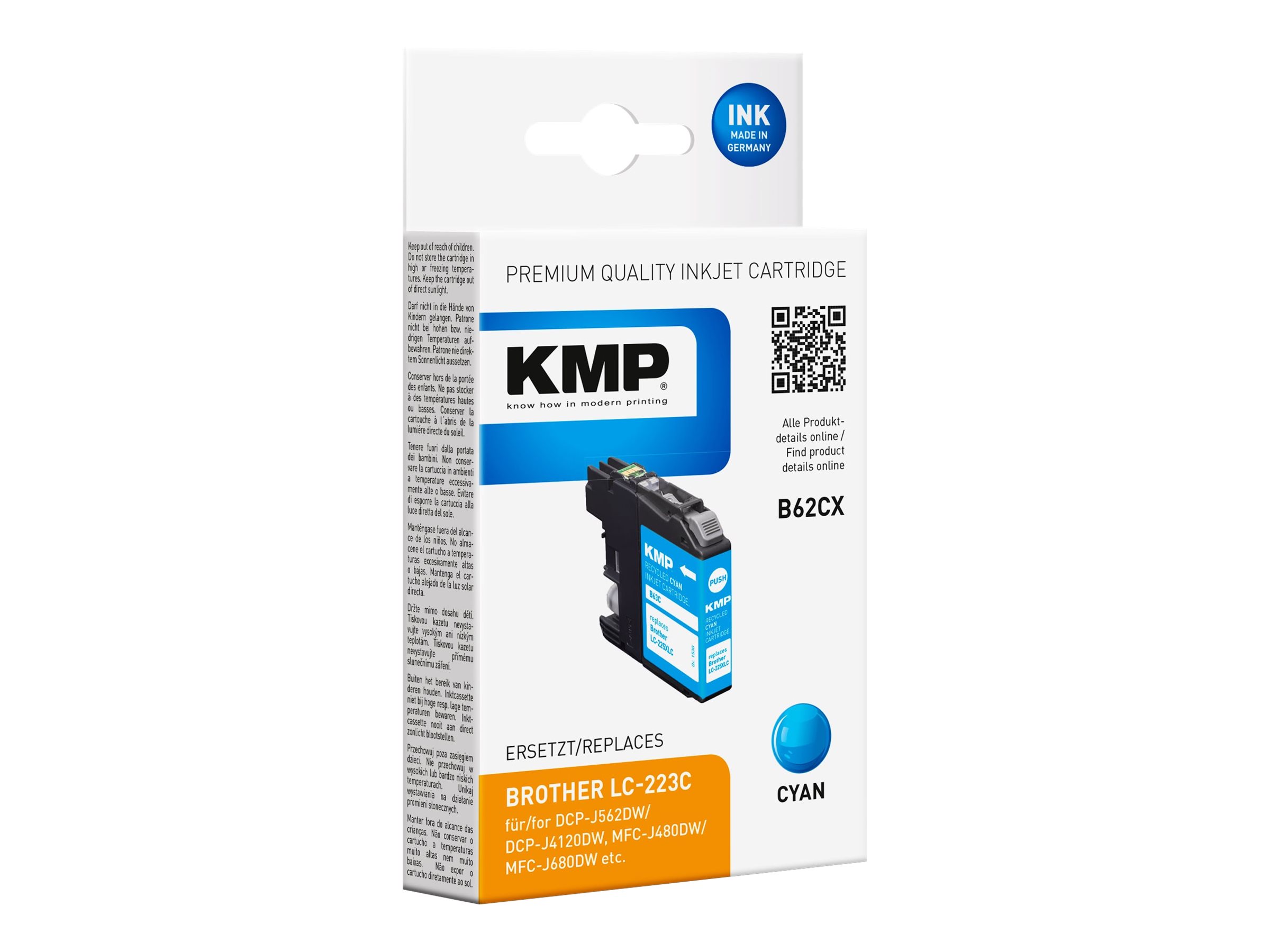 KMP B62CX - 5.9 ml - Cyan - kompatibel - wiederaufbereitet - Tintenpatrone (Alternative zu: Brother LC-223C)