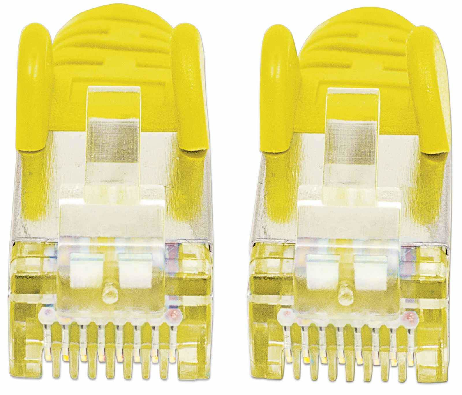 Intellinet Network Patch Cable, Cat7 Cable/Cat6A Plugs, 1m, Yellow, Copper, S/FTP, LSOH / LSZH, PVC, RJ45, Gold Plated Contacts, Snagless, Booted, Polybag - Patch-Kabel - RJ-45 (M)