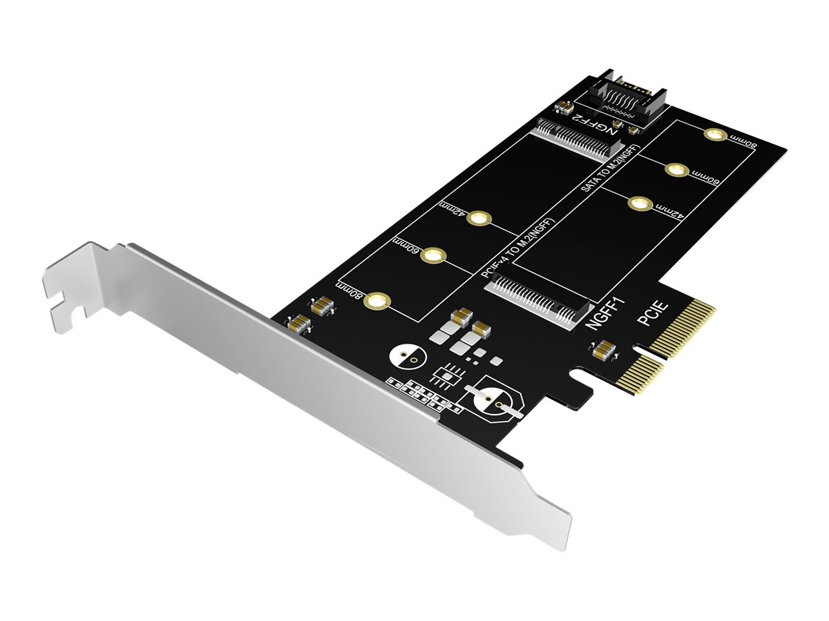 ICY BOX | PCIe-Karte, 1x M.2 SATA SSD zu SATA III + 1x M.2 NVMe SSD zu PCIe x4 | black