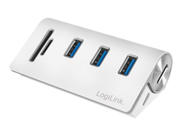 USB 3.0 HUB 3-Port, mit Kartenleser, ALU, silber