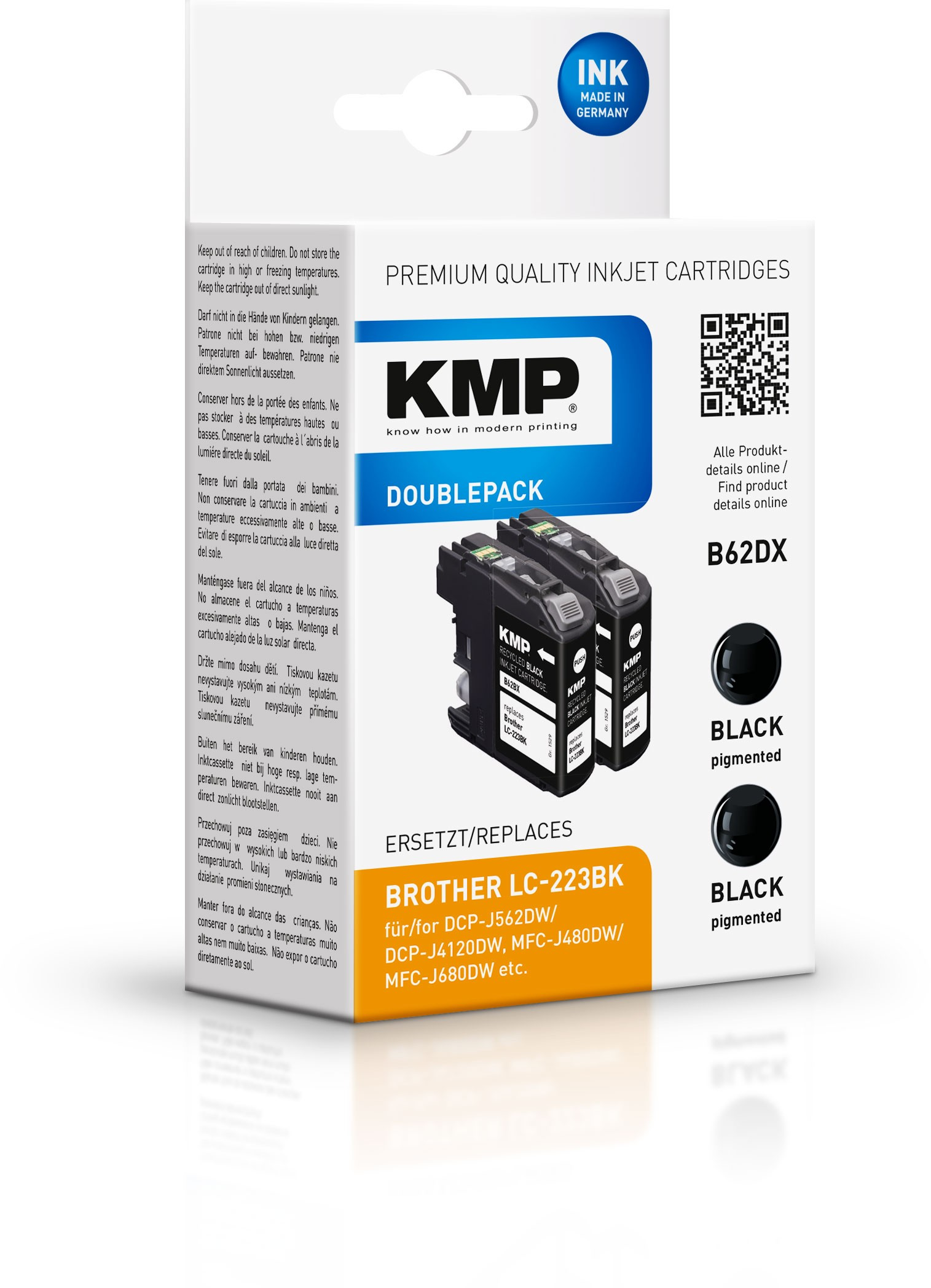 KMP DOUBLEPACK B62DX - 2er-Pack - 11.8 ml - Schwarz - kompatibel - Tintenpatrone (Alternative zu: Brother LC-223BK)