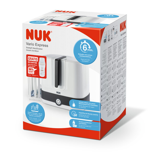 NUK | Vario Express Dampf-Sterilisator inkl. NUK Perfect Match Babyflasche 260ml