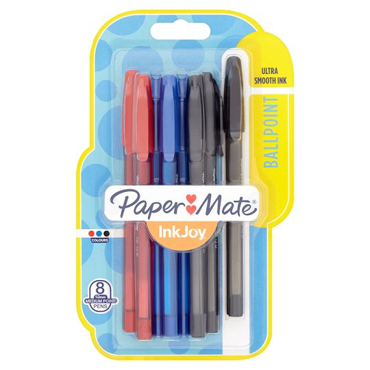 PAPER MATE® | InkJoy™ 100 Kappe | 8er Blister | Strichstärke: M / 1,0 mm | Schreibfarbe: schwarz, blau, rot 