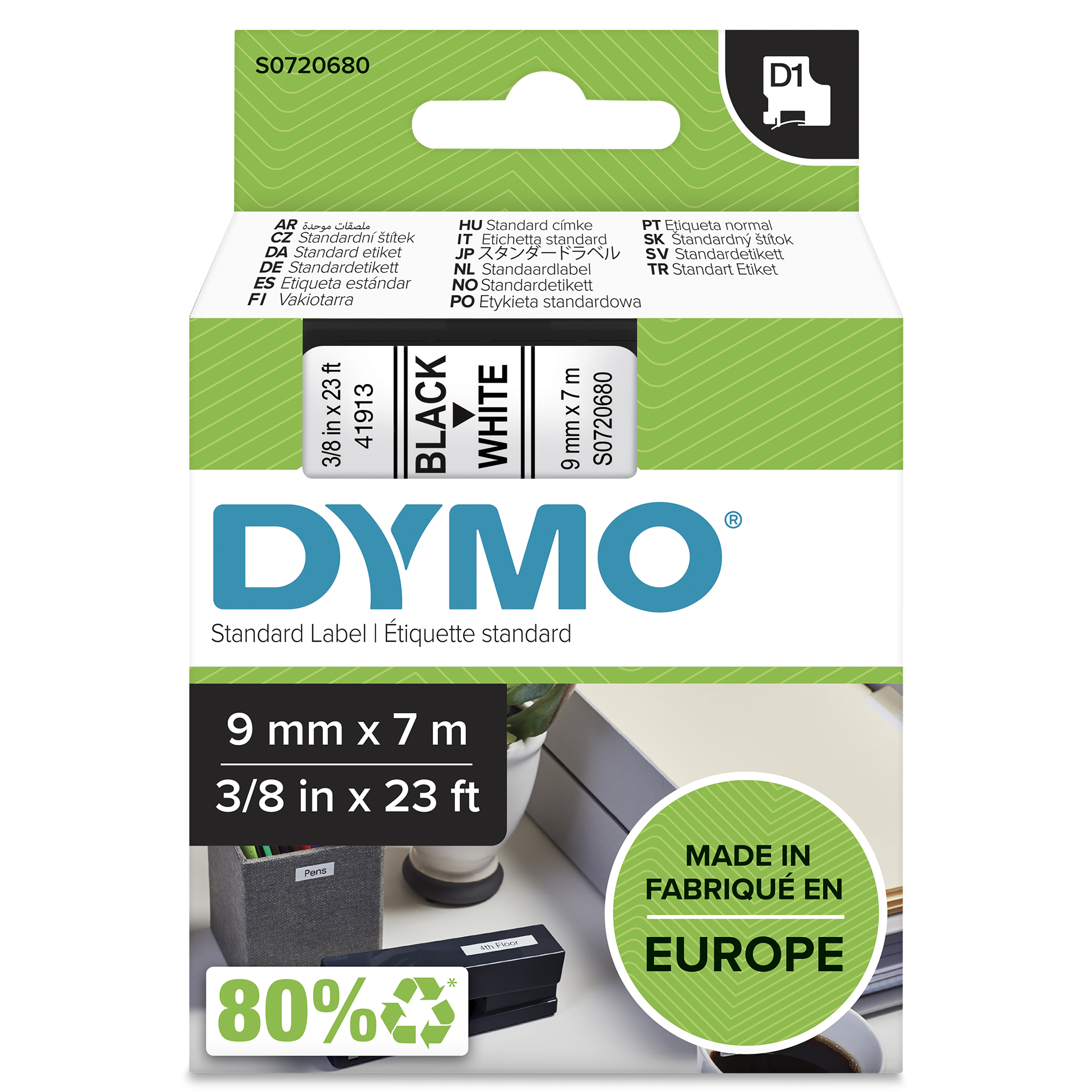 DYMO | Original D1-Schriftband für LabelManager | Polyester | wieder ablösbar | schwarz auf weiß | 9mmx7m