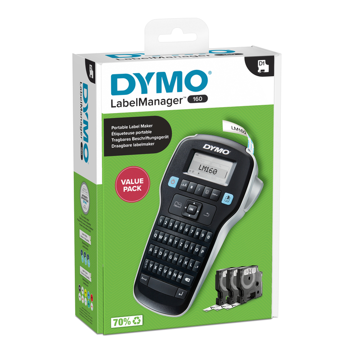 DYMO LabelManager 160 Starter Set m. 3 D1-Bänder 12mm Qwertz