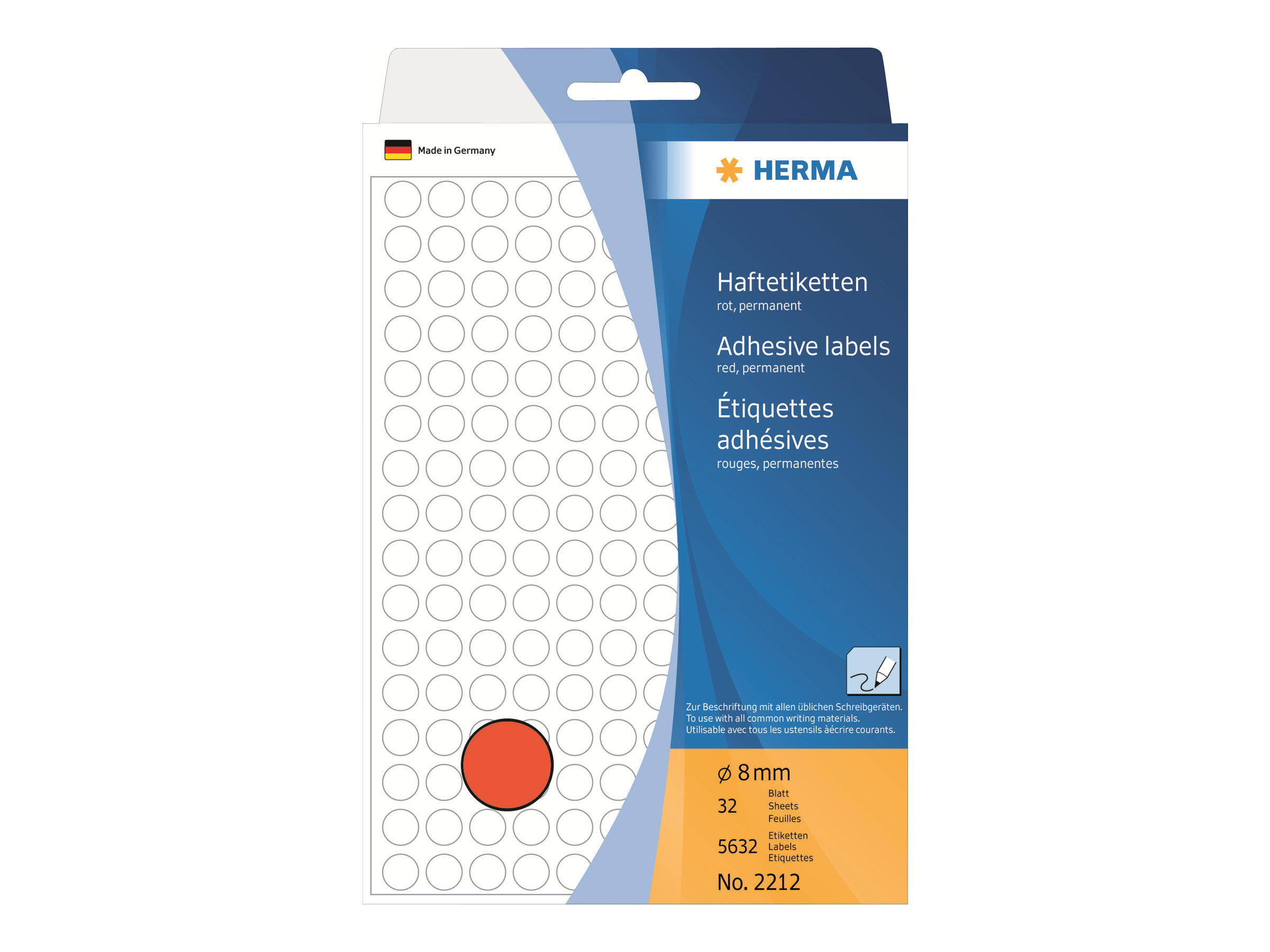 HERMA Permanenter Klebstoff - Rot - 8 mm rund 5632 Etikett(en) (32 Bogen x 176)