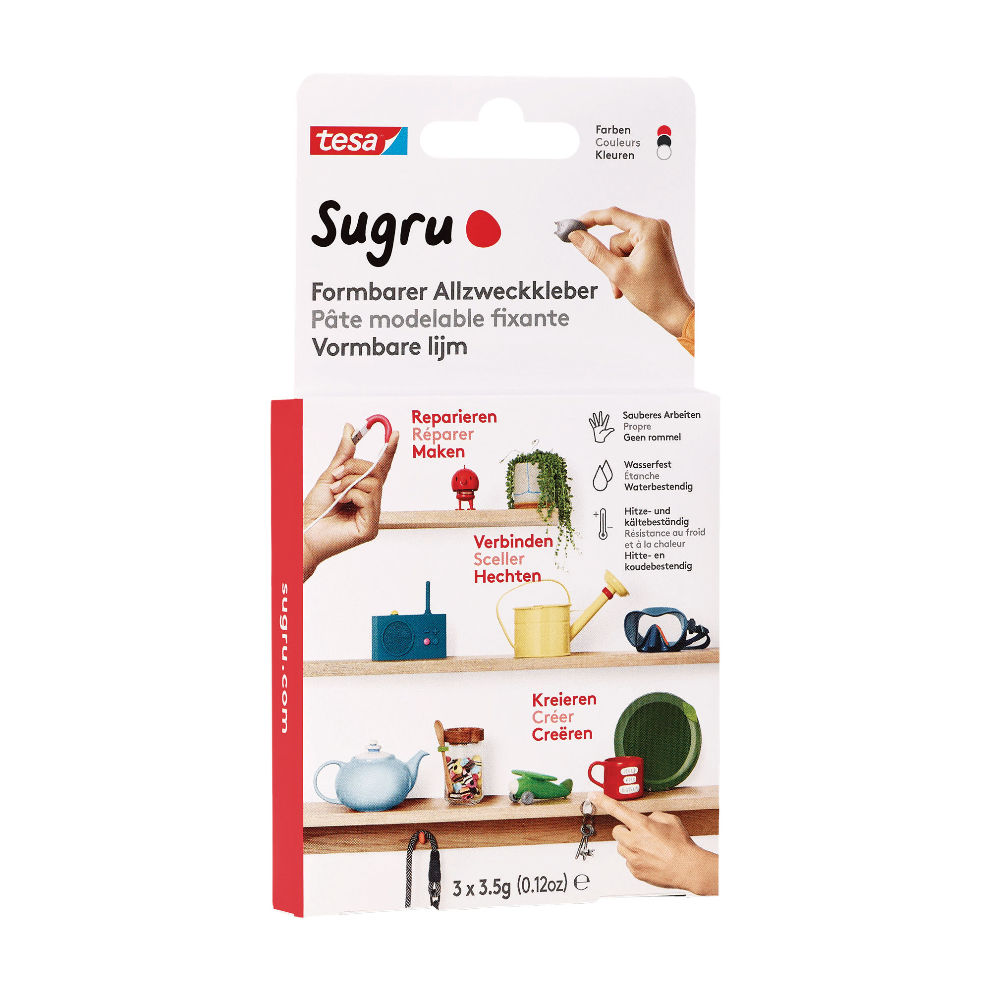 Sugru formbarer Allzweckkleber 3er Schwarz/Weiss/Rot