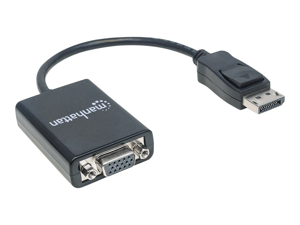 Manhattan DisplayPort to VGA HD15 Converter Cable, 15cm, Male to Female, Active, Equivalent to Startech DP2VGA2, DP With Latch, Black, Lifetime Warranty, Polybag - Display-Adapter - DisplayPort (M)
