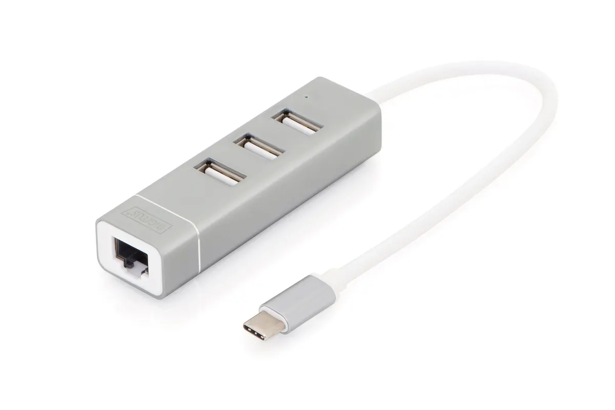 USB-C Hub mit Gigabit LAN | 3x USB 2.0 | RJ45 | Aluminium | Schwarz