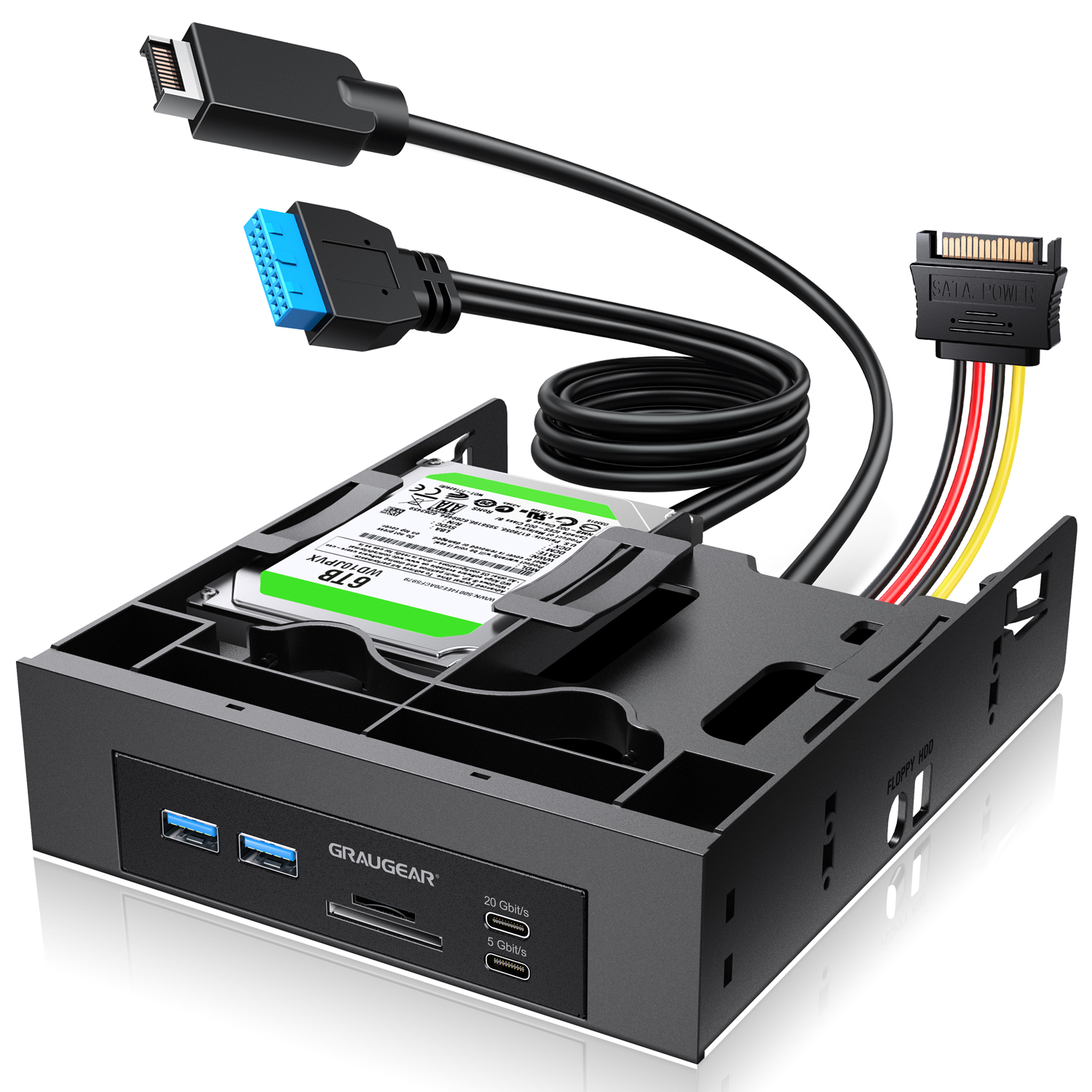 USB-HUB+Kartenleser Frontpanel m. 2,5" SSD Rahmen
