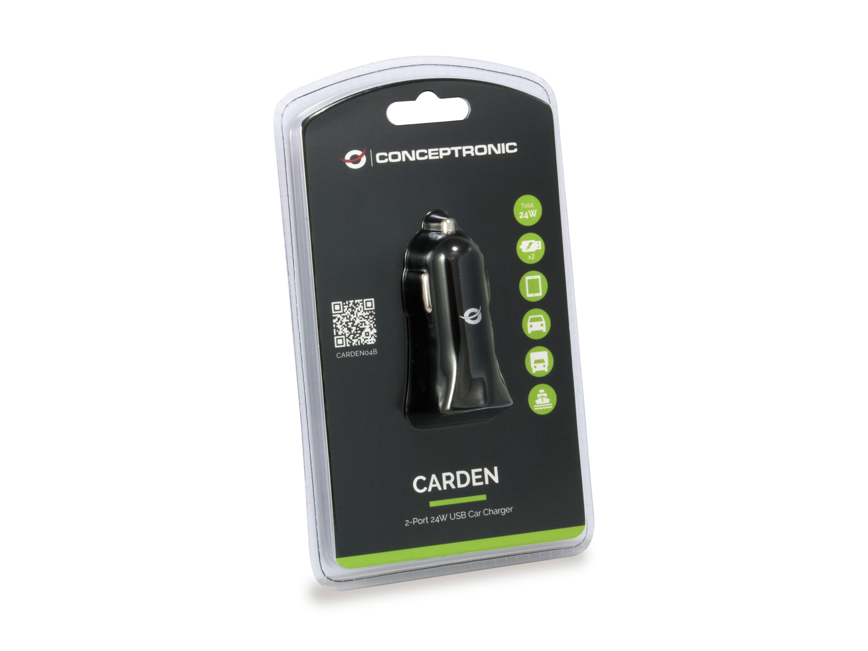 Conceptronic CARDEN - Auto-Netzteil - 24 Watt - 4.8 A - 2 Ausgabeanschlussstellen (USB)