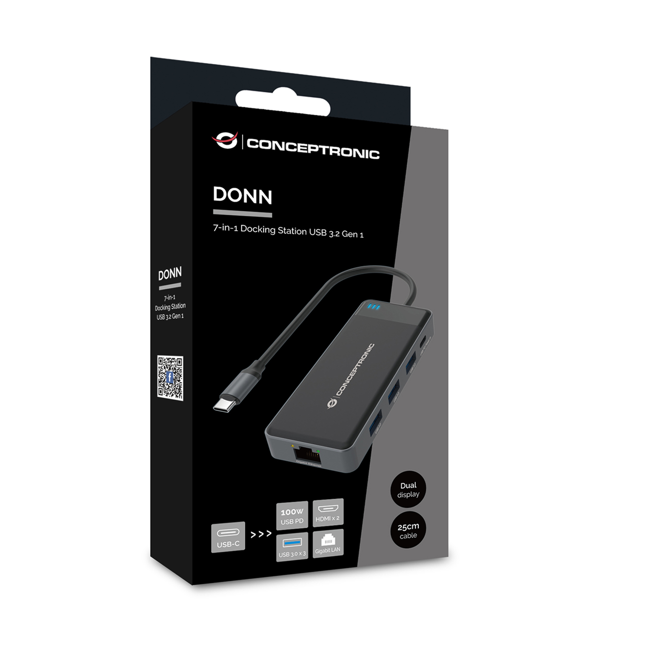 Conceptronic Adapter USB-C->2xHDMI GbE PD 3xUSB3.0 0.25 gr - Adapter