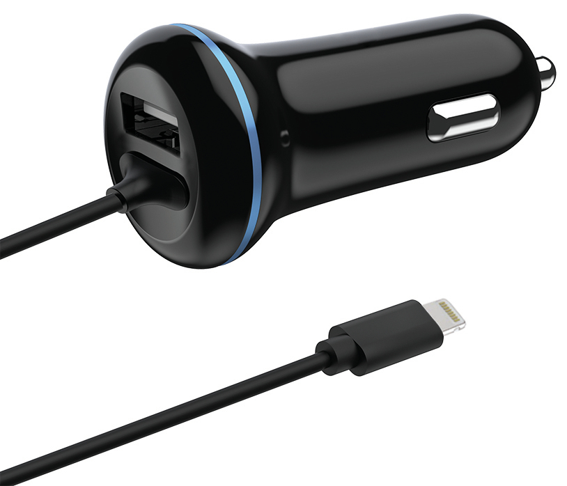 USB-Kfz-Ladegerät Apple 8Pin 12V/24V 2.4A schwarz