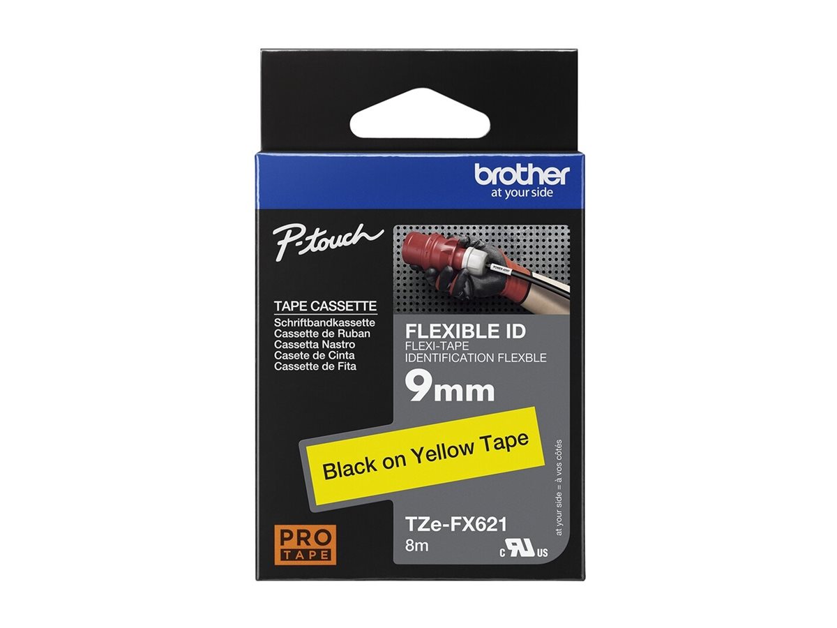 Schriftbandkassette Brother 9mm gelb/schwarz TZe-FX621