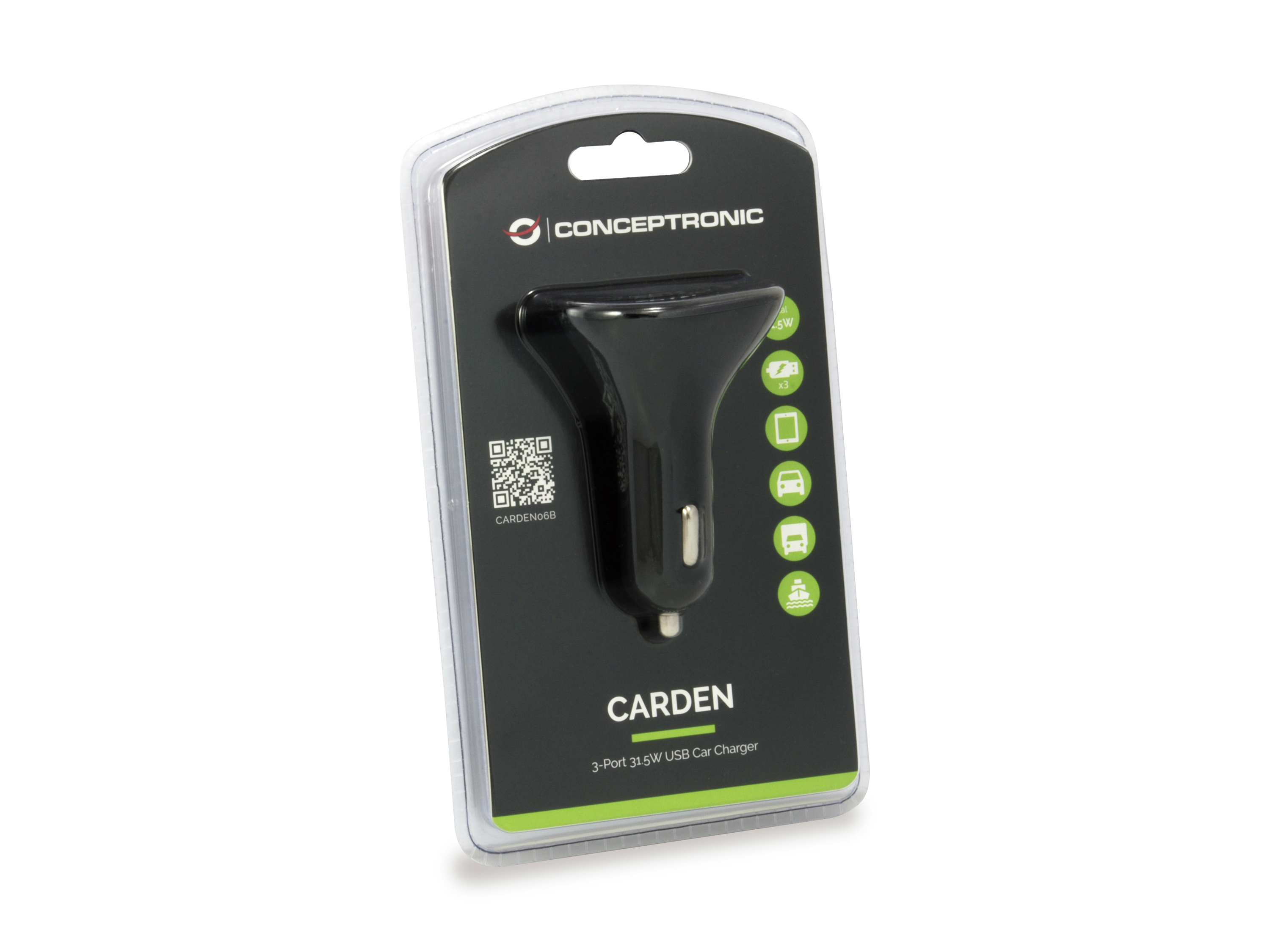 Conceptronic CARDEN - Auto-Netzteil - 31.5 Watt - 6.3 A - 3 Ausgabeanschlussstellen (USB)