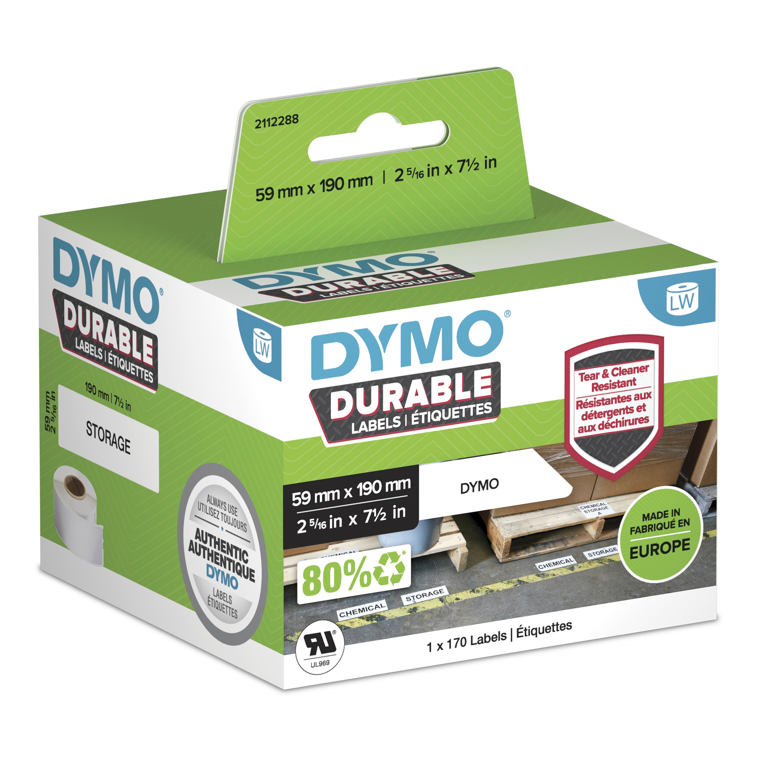 DYMO | Original Hochleistung Etikett für LabelWriter | Kunststoff | weiß | permanent haftend | widerstandsfähig | 1 x 170 Etiketten | 59 x 190 mm