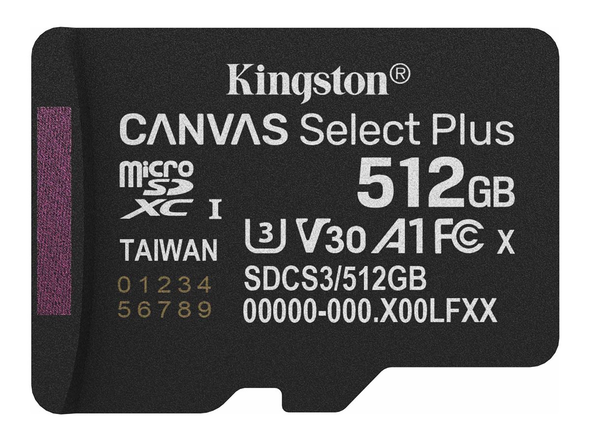 SD MicroSD Card 512GB Kingston SDXC Canvas+ Gen3 o.Adapter retail