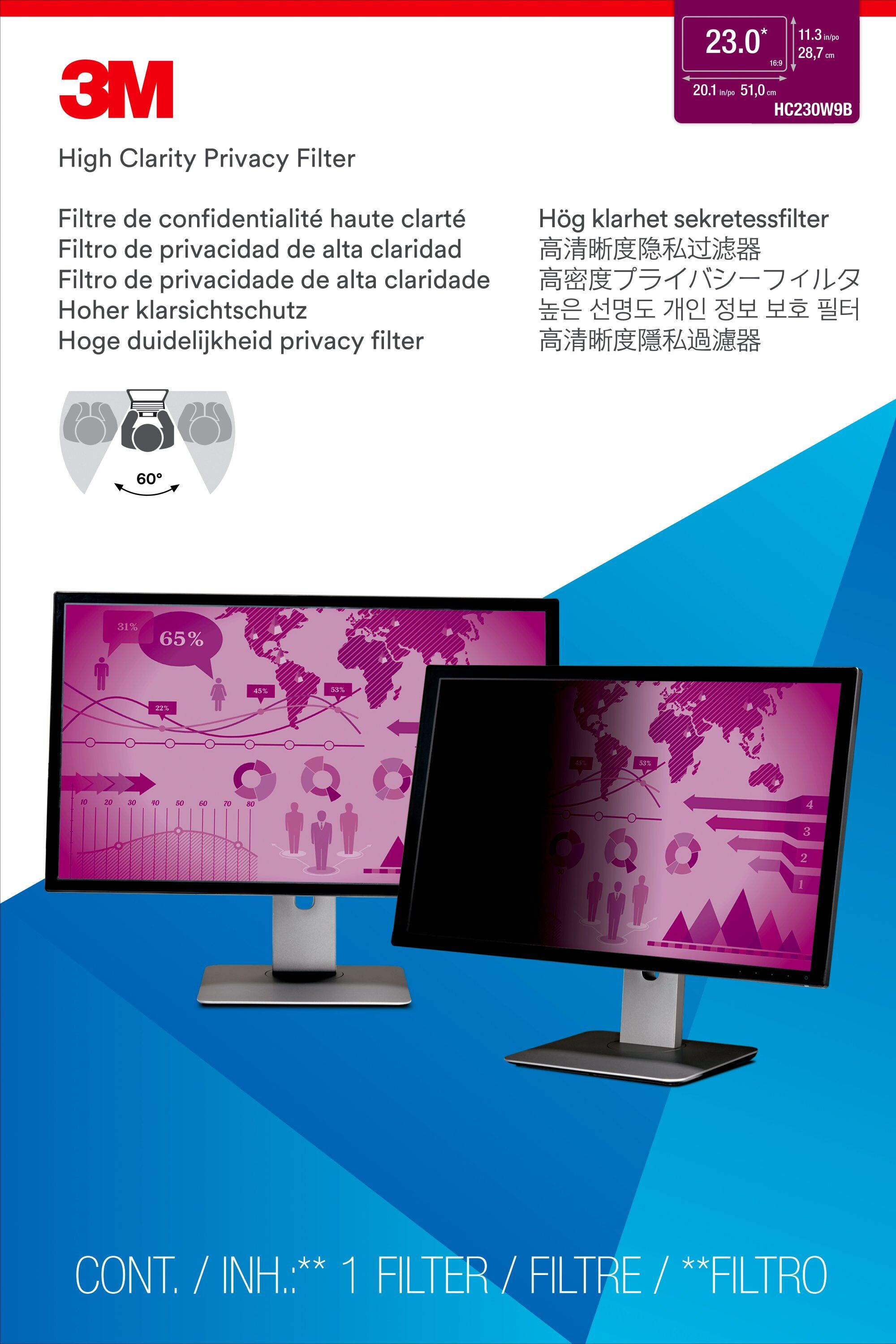 3M Blickschutzfilter High Clarity für 23" Breitbild-Monitor - Blickschutzfilter für Bildschirme - 58.4 cm (23")