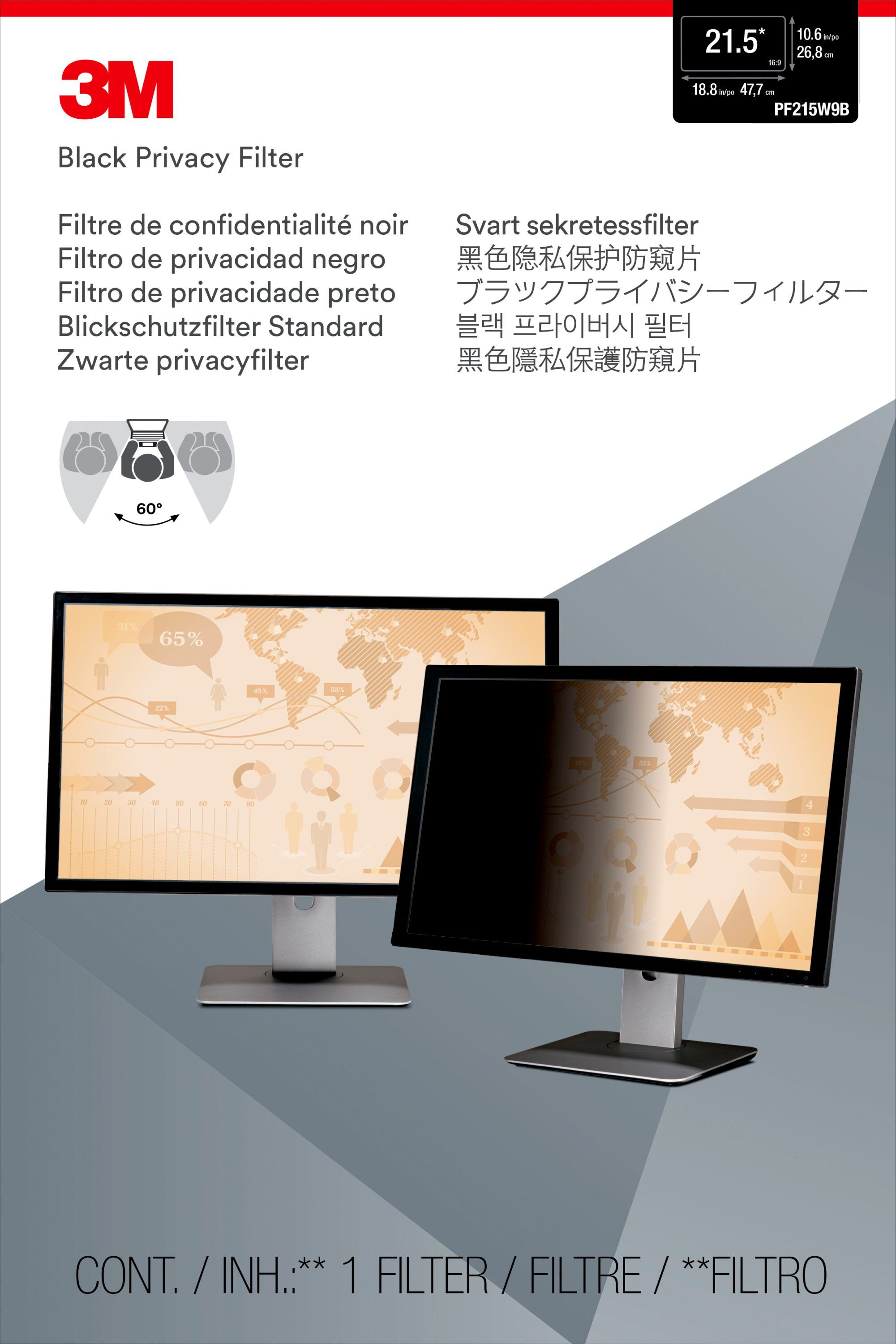 3M Blickschutzfilter für 21,5" Breitbild-Monitor - Blickschutzfilter für Bildschirme - 54,7 cm Breitbild (21,5" Breitbild)