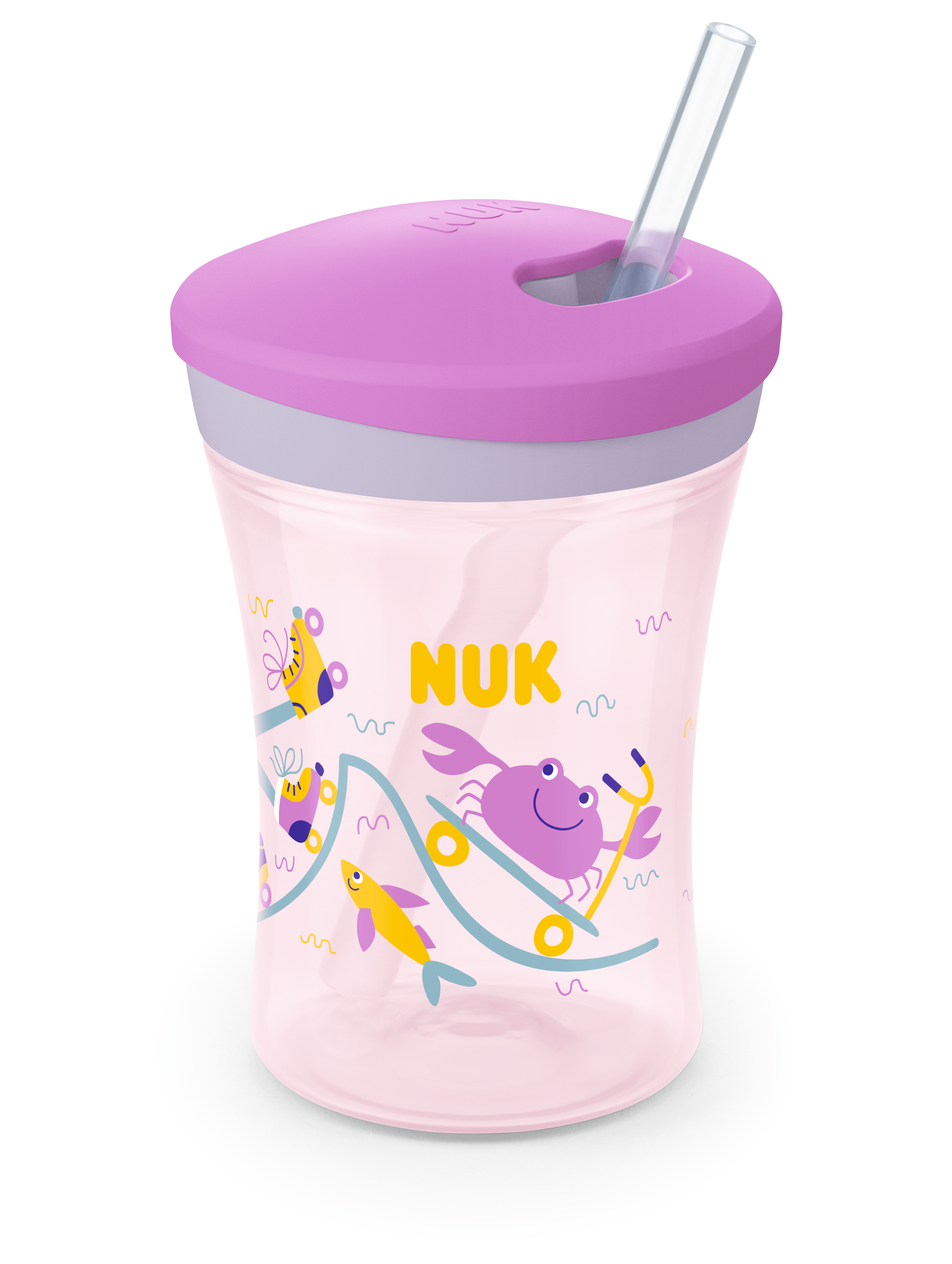 NUK |Trinkbecher Action Cup 230ml rosa mit Trinkhalm ab 12M