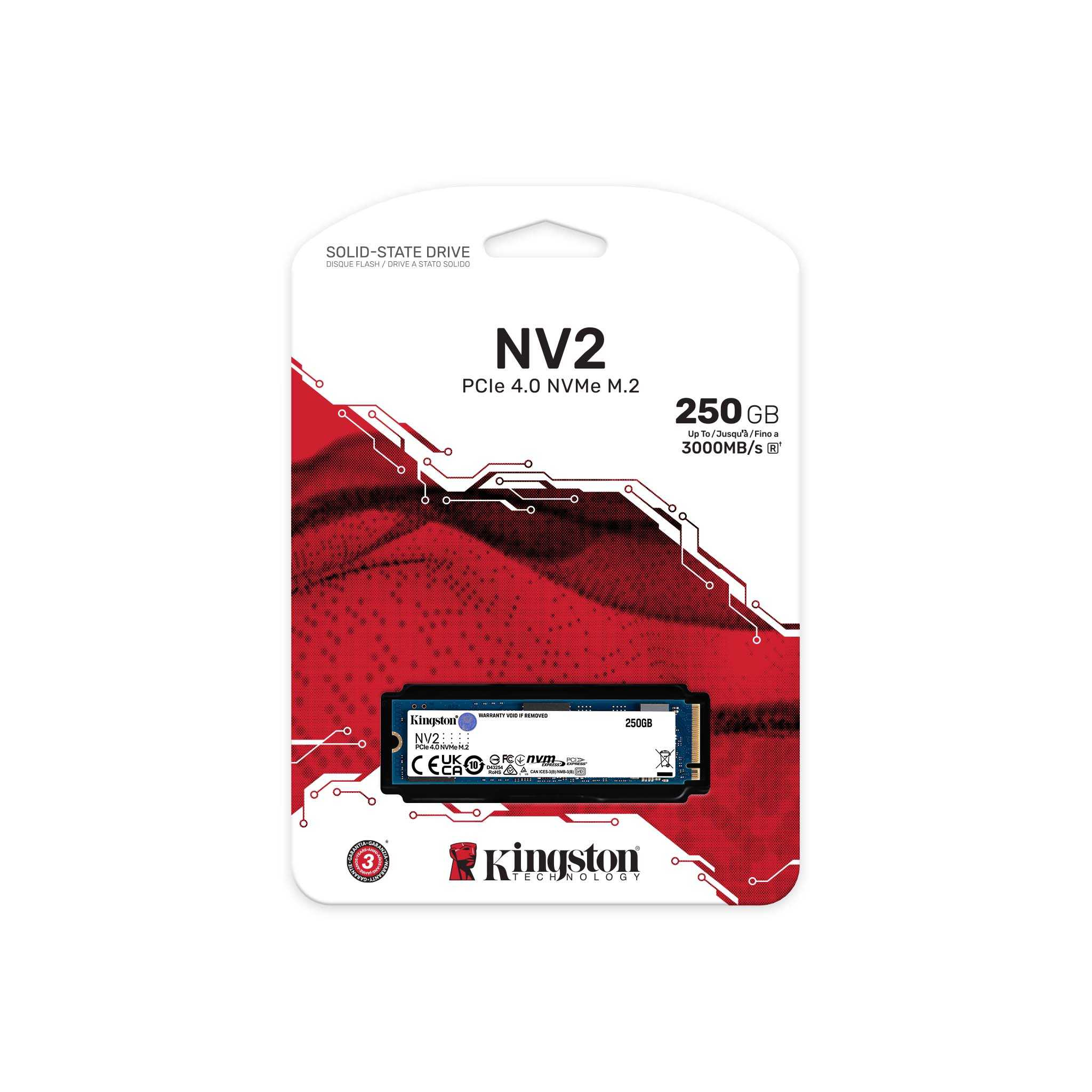 Kingston 250 GB SSD Kingston NV2 M.2 2280 PCIe 4.0 NVMe[R3000/W1300] - Solid State Disk - NVMe