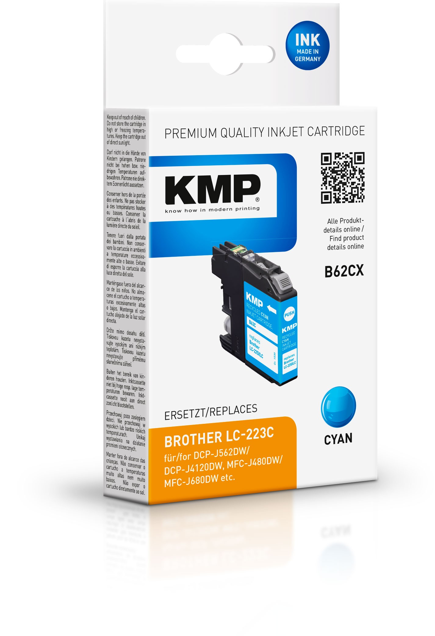 KMP B62CX - 5.9 ml - Cyan - kompatibel - wiederaufbereitet - Tintenpatrone (Alternative zu: Brother LC-223C)