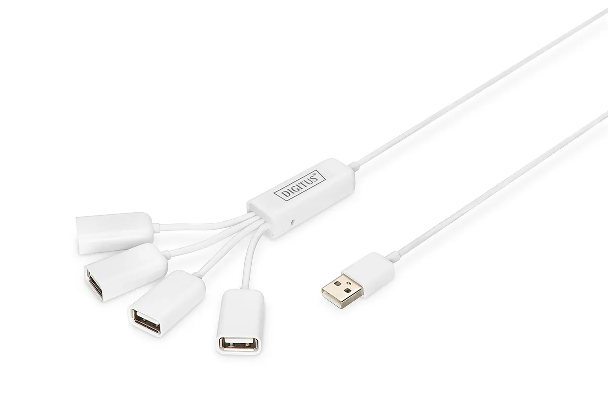 Slim Spider USB-Hub | 4-Port USB 2.0 | 480 Mbit/s | 1 m Kabel | Weiß