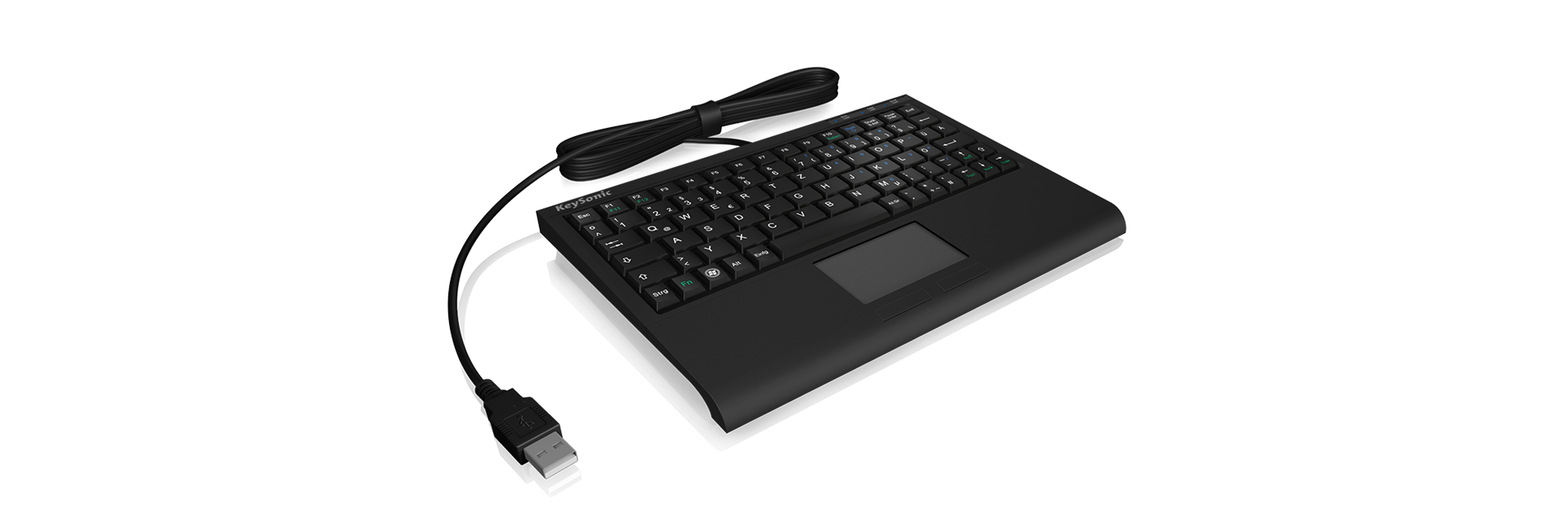 KEYSONIC | Tastatur, Super-Mini, Smart-Touchpad, USB, Deutsch | black